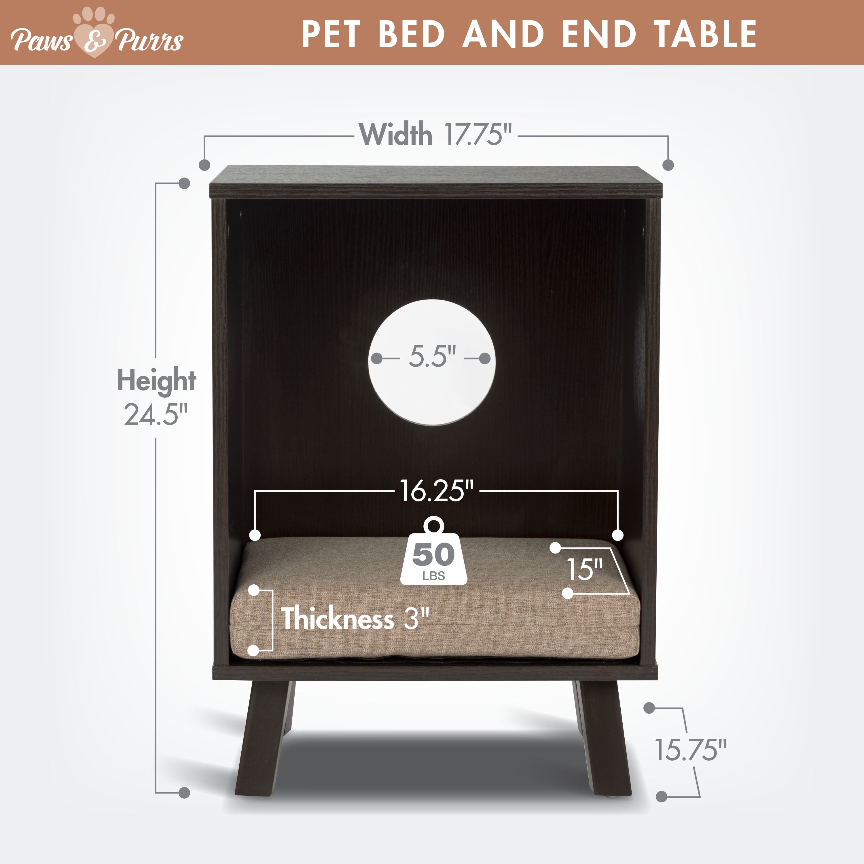 Pet Sofa Bed with Wood, Dual-Purpose End Table for Cat or Dog, Sand 61003