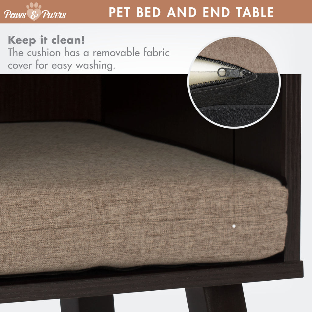 Pet Sofa Bed with Wood, Dual-Purpose End Table for Cat or Dog, Sand 61003