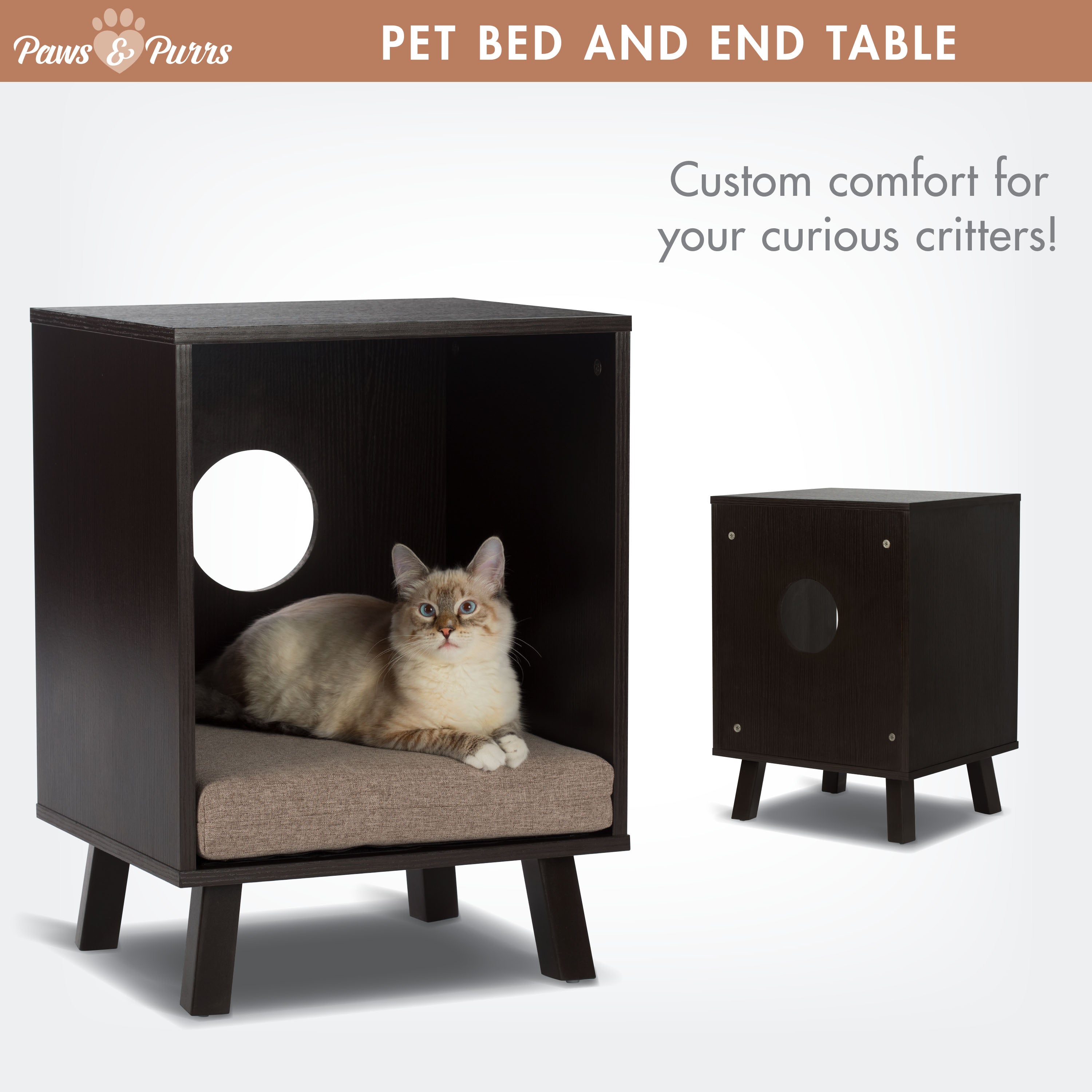 Pet Sofa Bed with Wood, Dual-Purpose End Table for Cat or Dog, Sand 61003