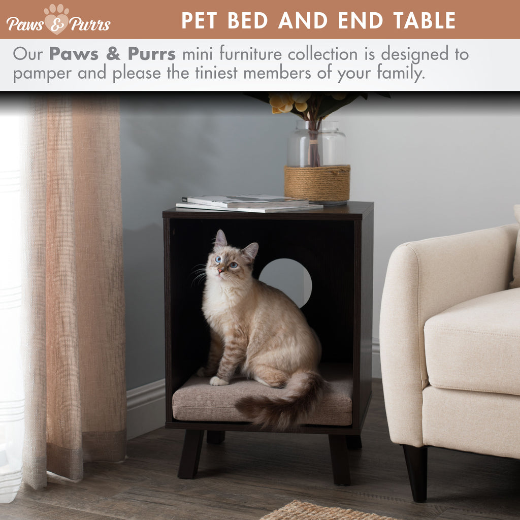 Pet Sofa Bed with Wood, Dual-Purpose End Table for Cat or Dog, Sand 61003