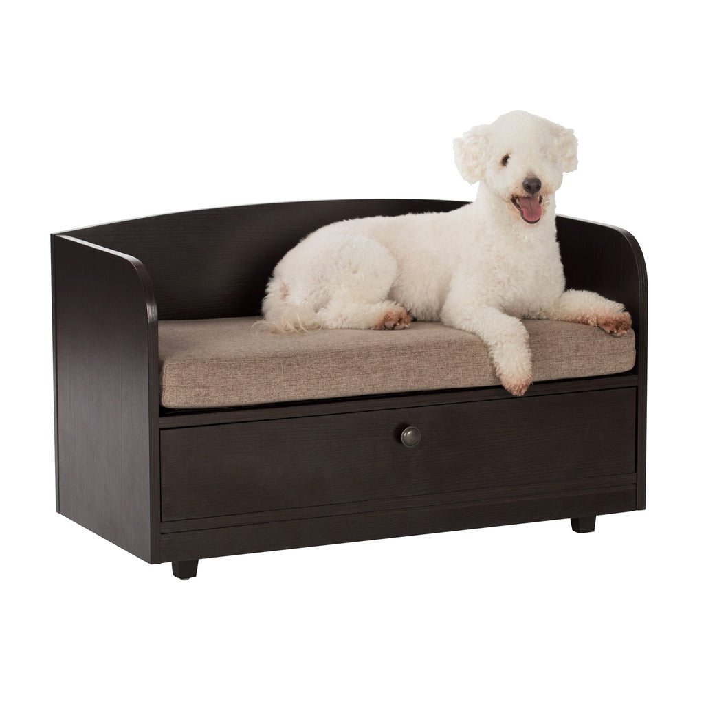 Pet Sofa Bed with Wood, and Storage Drawer for Cat or Dog, Sand 61004