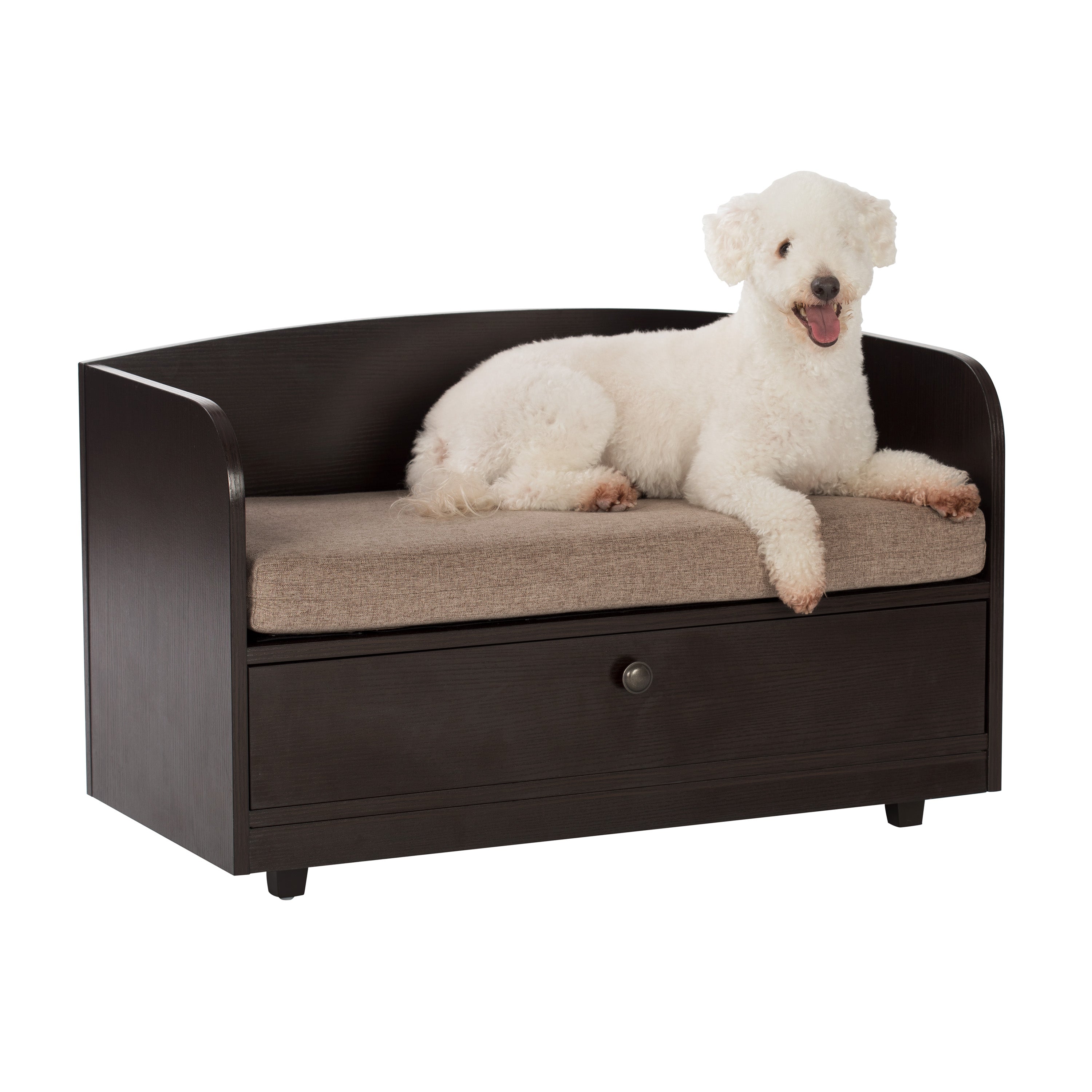 Pet Sofa Bed with Wood, and Storage Drawer for Cat or Dog, Sand 61004