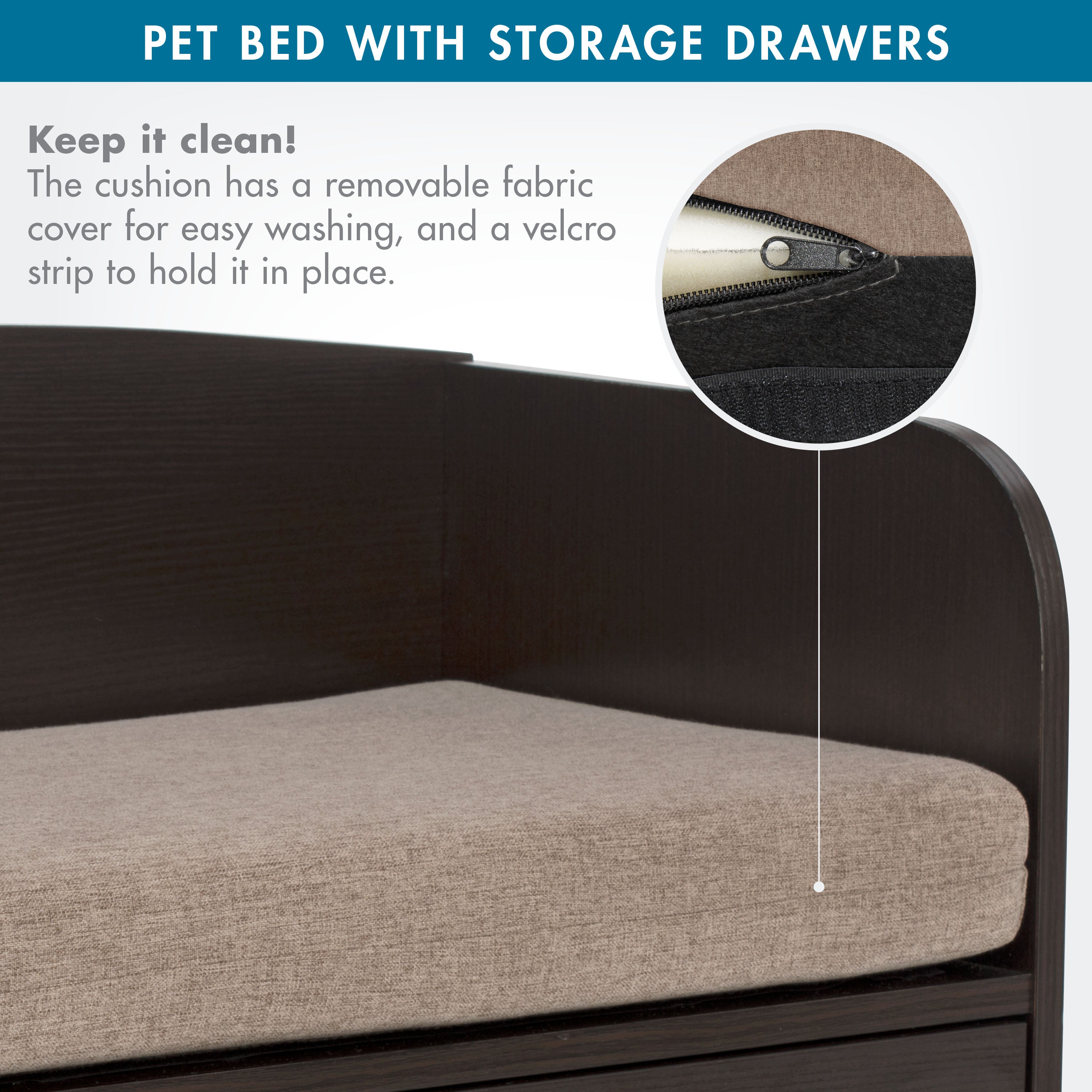 Pet Sofa Bed with Wood, and Storage Drawer for Cat or Dog, Sand 61004