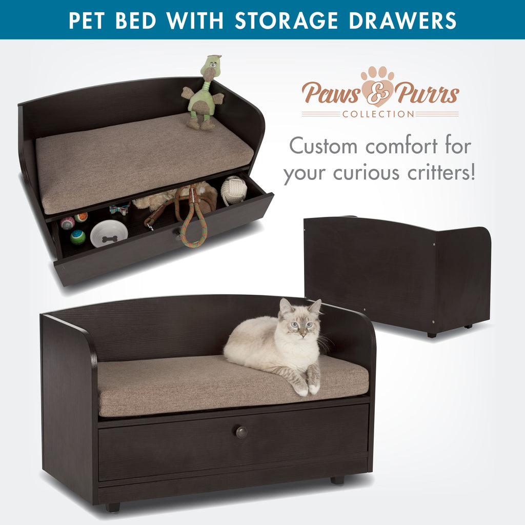 Pet Sofa Bed with Wood, and Storage Drawer for Cat or Dog, Sand 61004