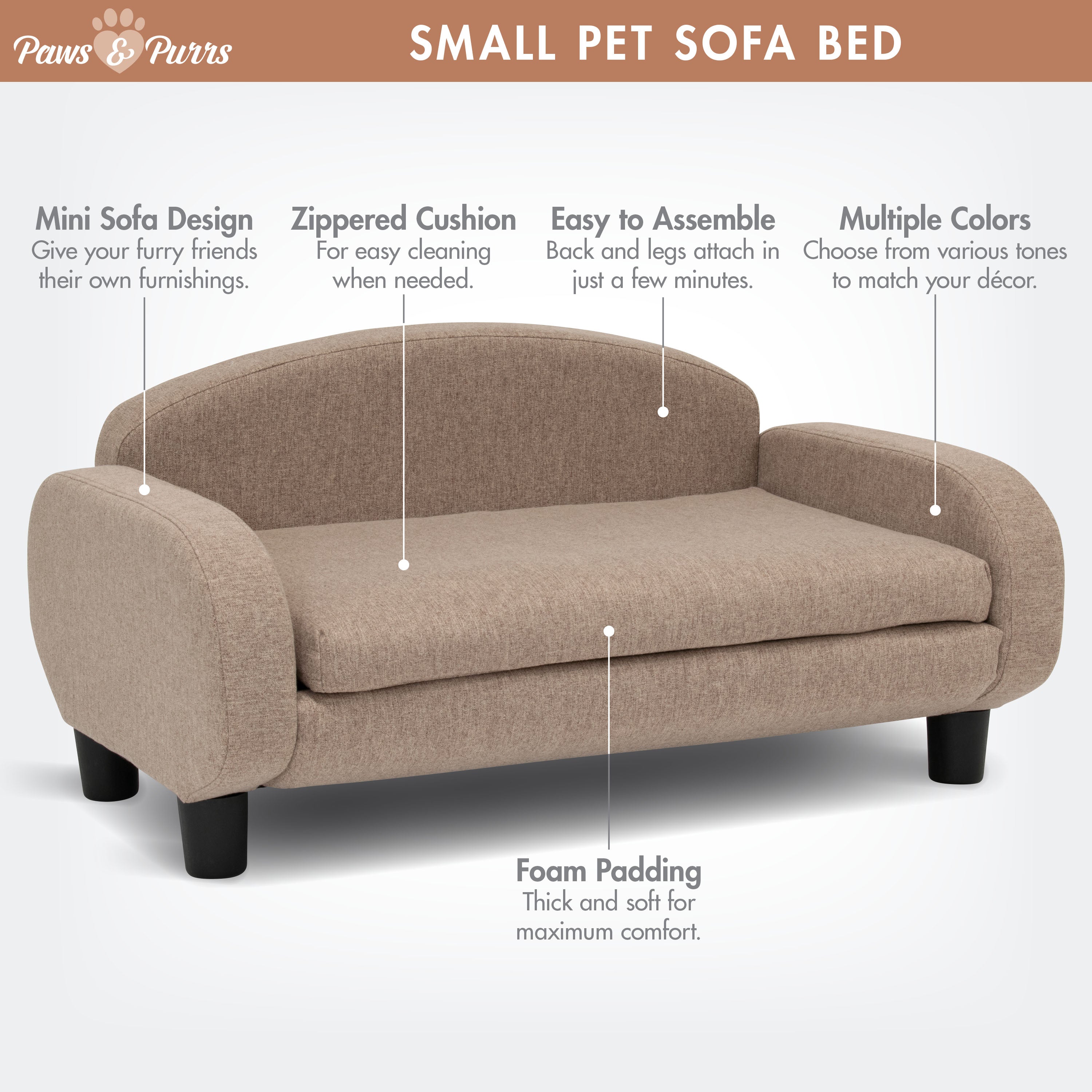 Pet Sofa Bed Small for Cats and Small Dogs, Sand 61009