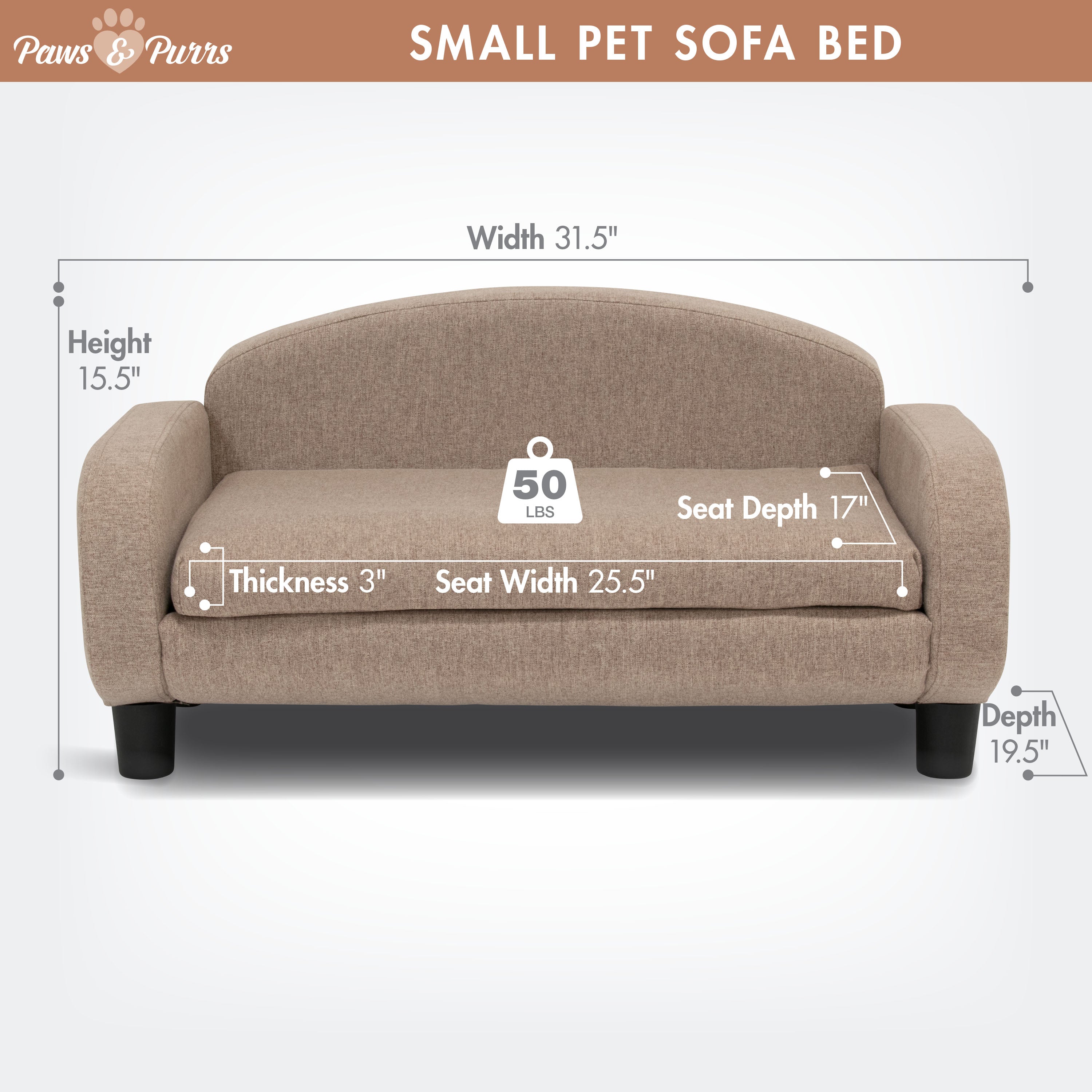 Pet Sofa Bed Small for Cats and Small Dogs, Sand 61009