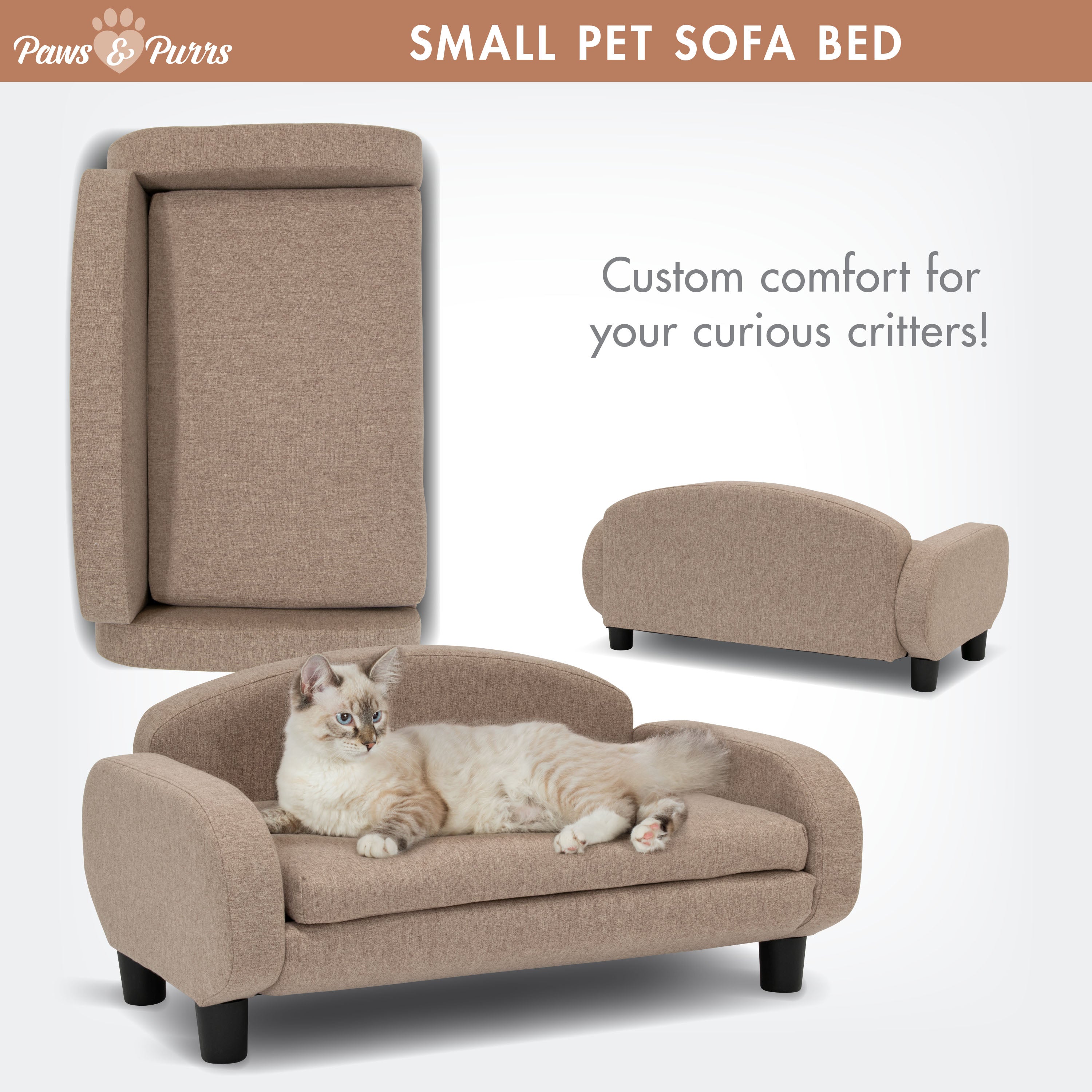 Pet Sofa Bed Small for Cats and Small Dogs, Sand 61009