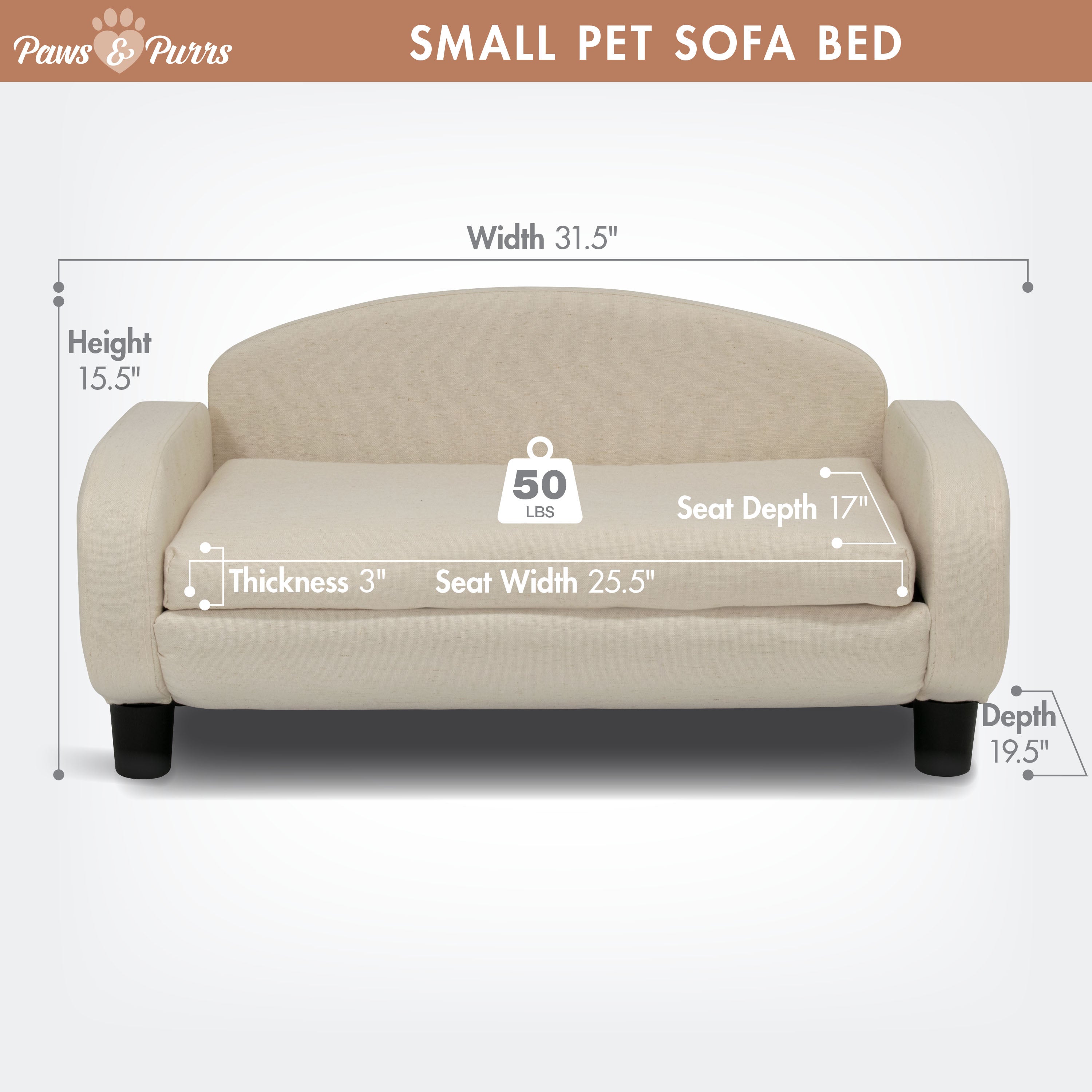Pet Sofa Bed Small for Cats and Small Dogs, Oatmeal 61012