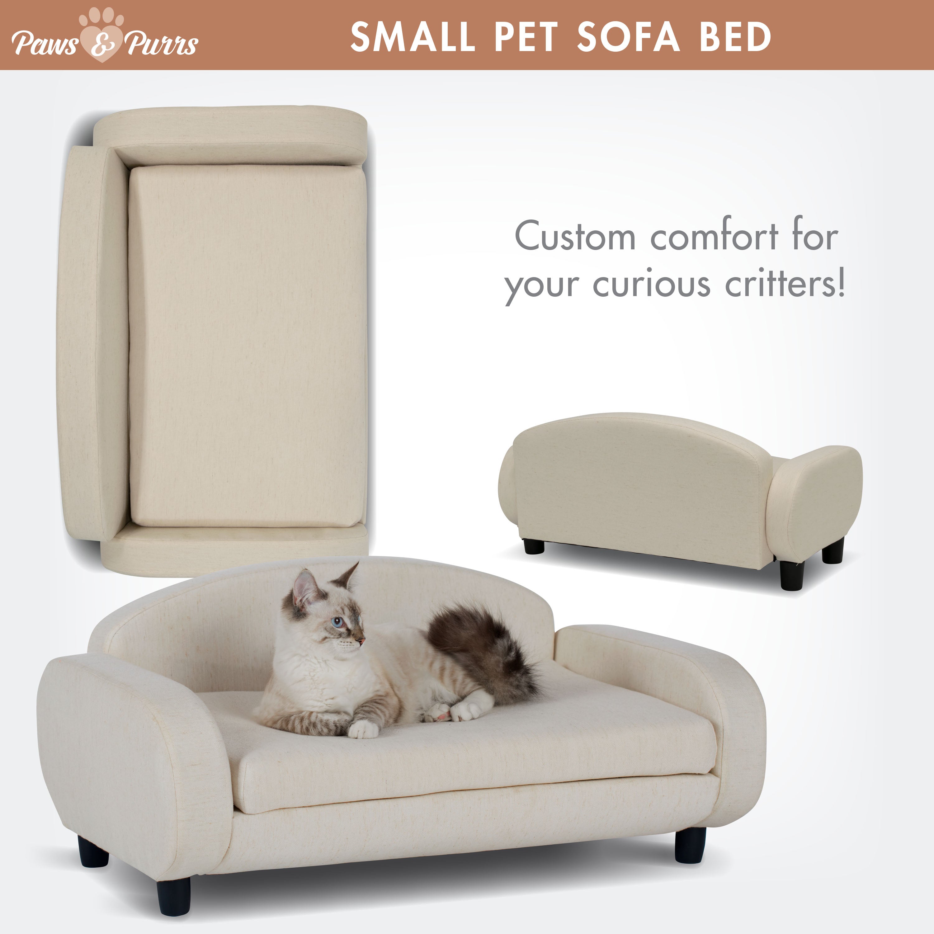 Pet Sofa Bed Small for Cats and Small Dogs, Oatmeal