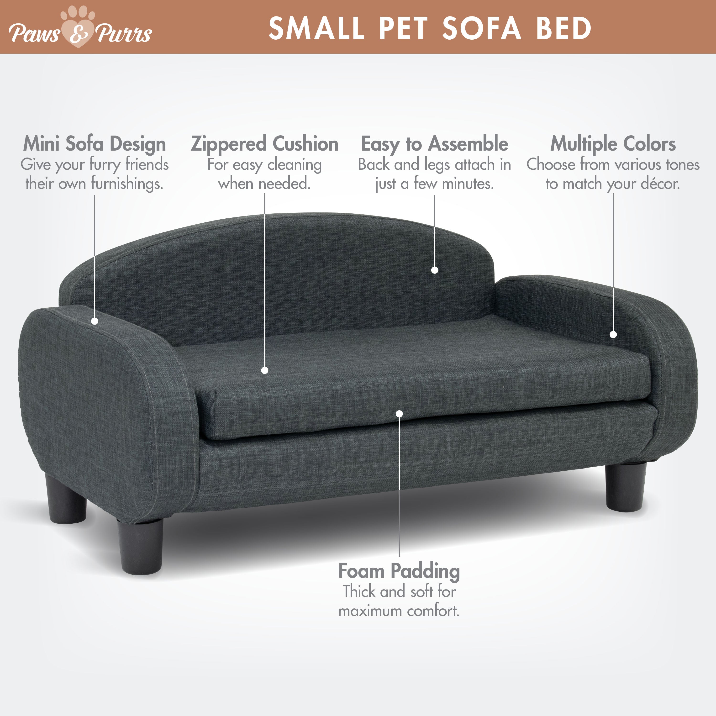 Pet Sofa Bed Small for Cats and Small Dogs, Gray 61013