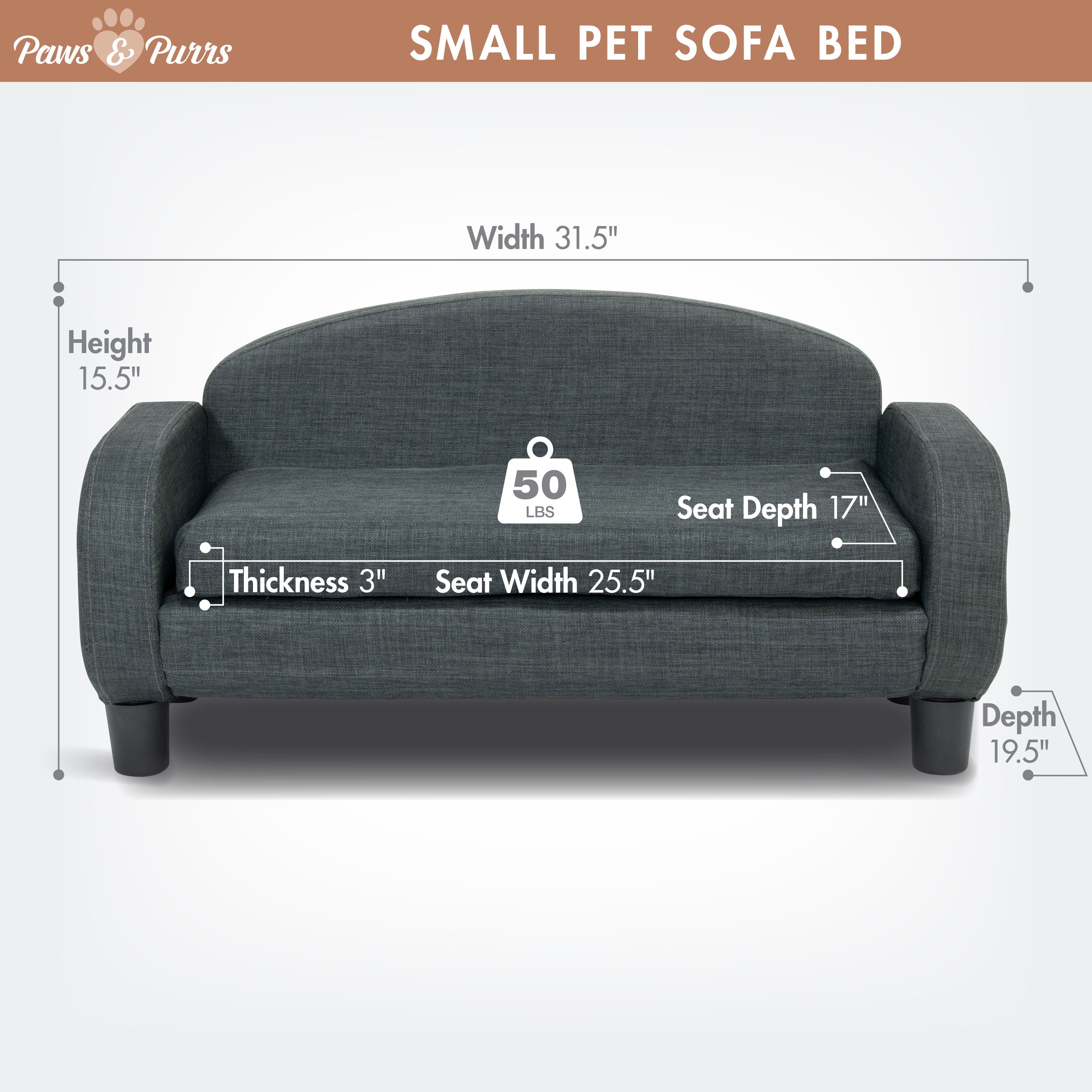 Pet Sofa Bed Small for Cats and Small Dogs, Gray 61013