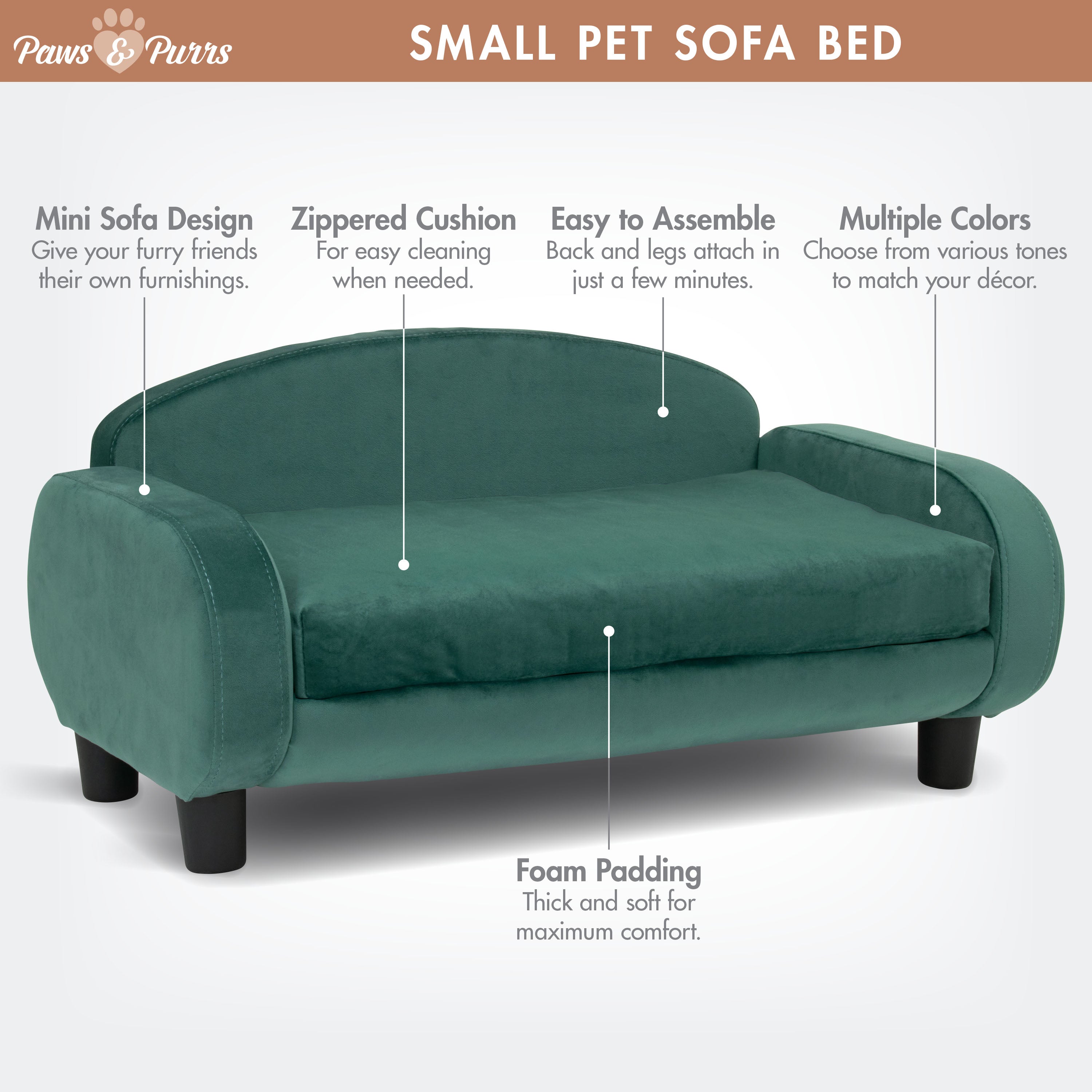 Pet Sofa Bed Small for Cats and Small Dogs, Teal 61014