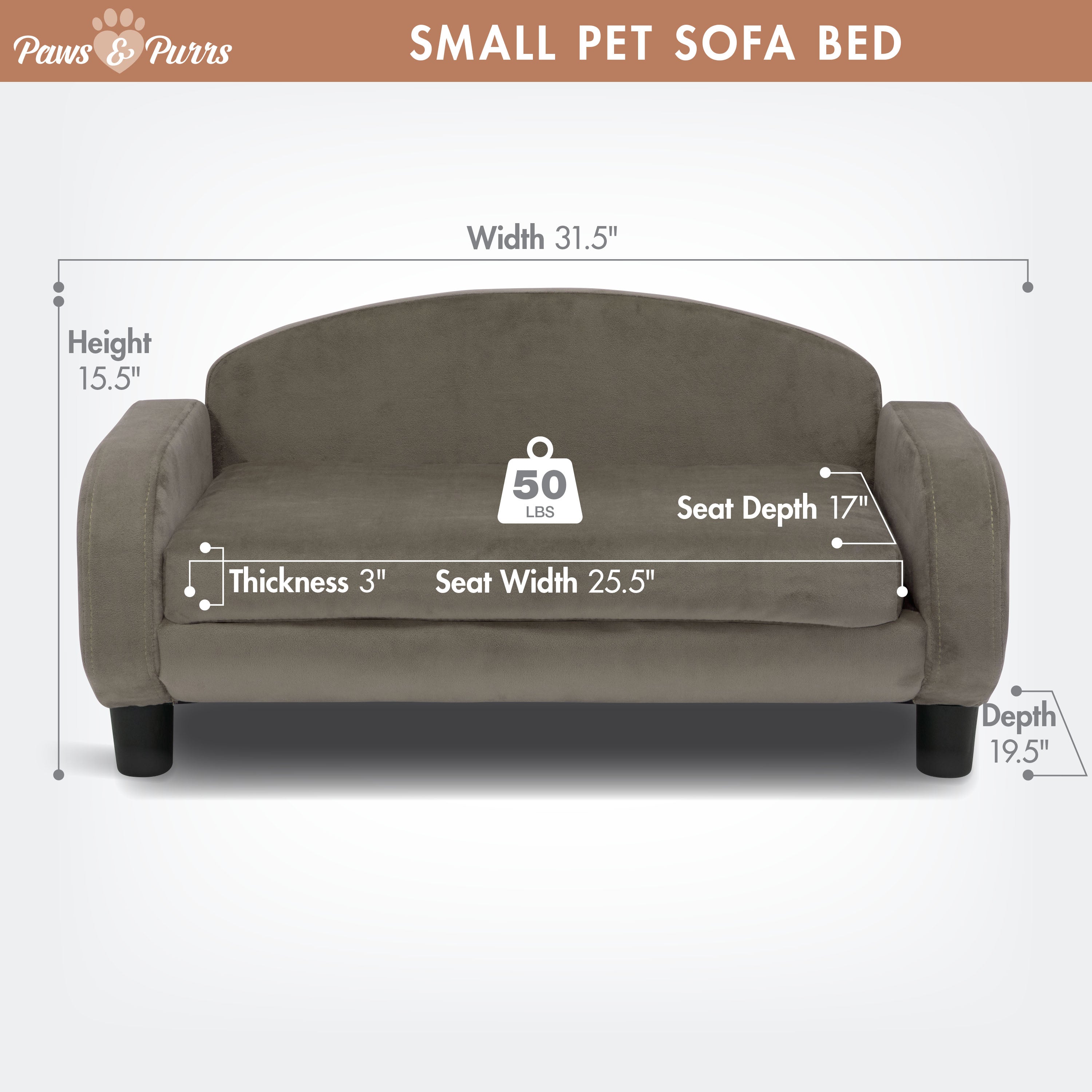 Pet Sofa Bed Small for Cats and Small Dogs, Ash 61016