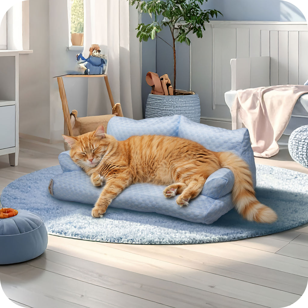 Pet Sofa Bed with Cooling Fabric for Cats and Small or Medium Dogs, Blue