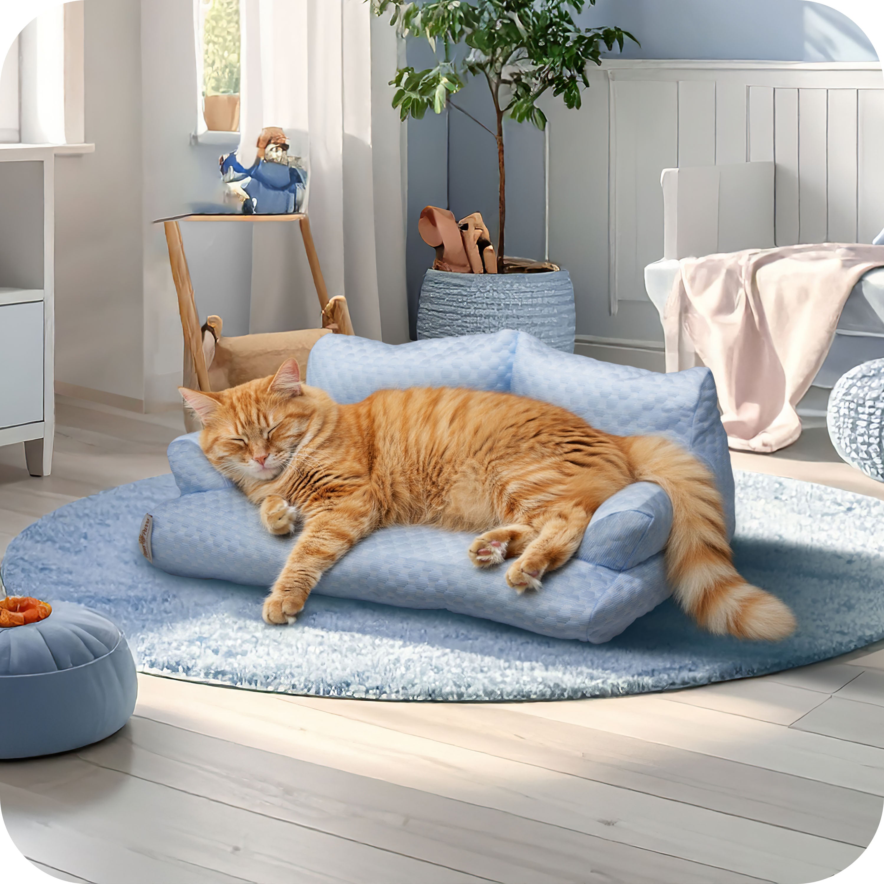 Pet Sofa Bed with Cooling Fabric for Cats and Small or Medium Dogs, Blue 61050