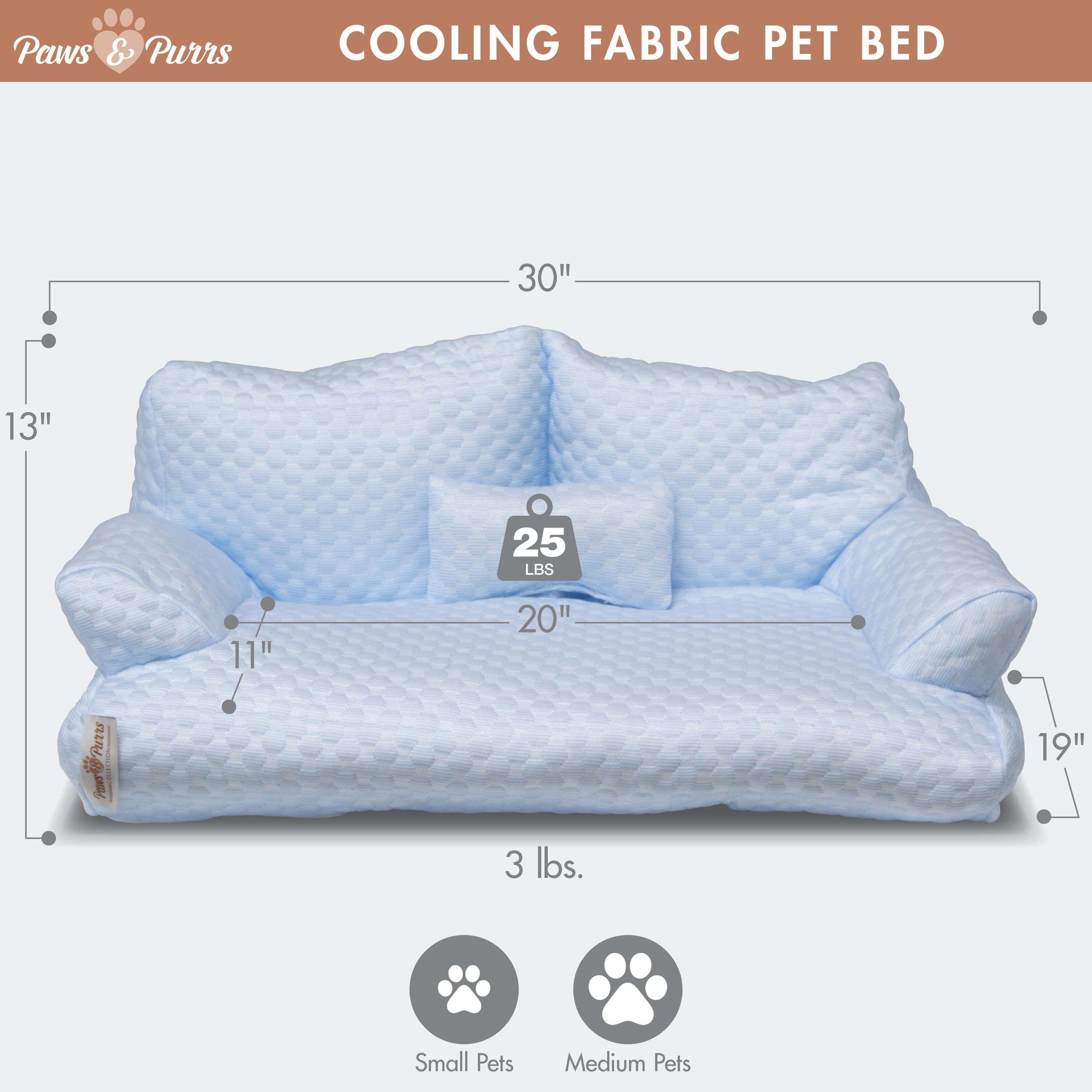 Pet Sofa Bed with Cooling Fabric for Cats and Small or Medium Dogs, Blue 61050