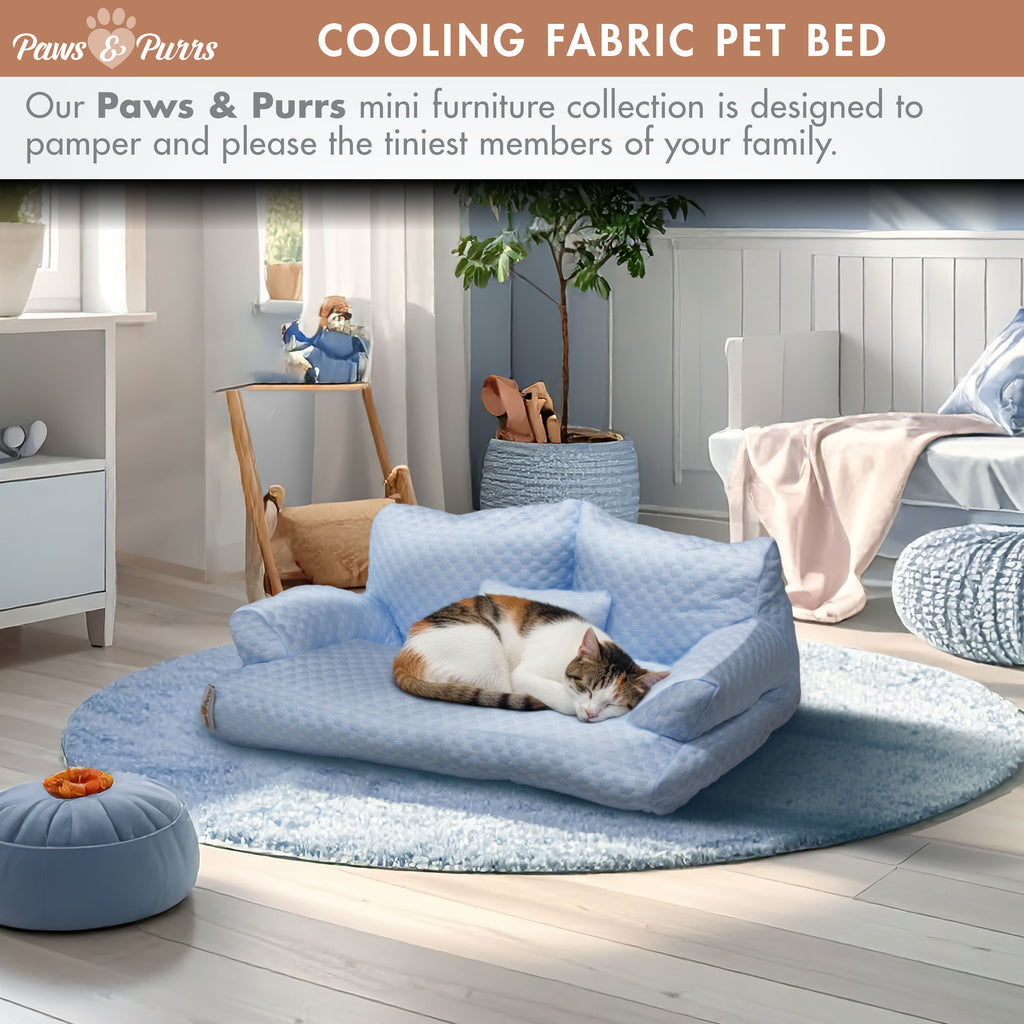 Pet Sofa Bed with Cooling Fabric for Cats and Small or Medium Dogs, Blue