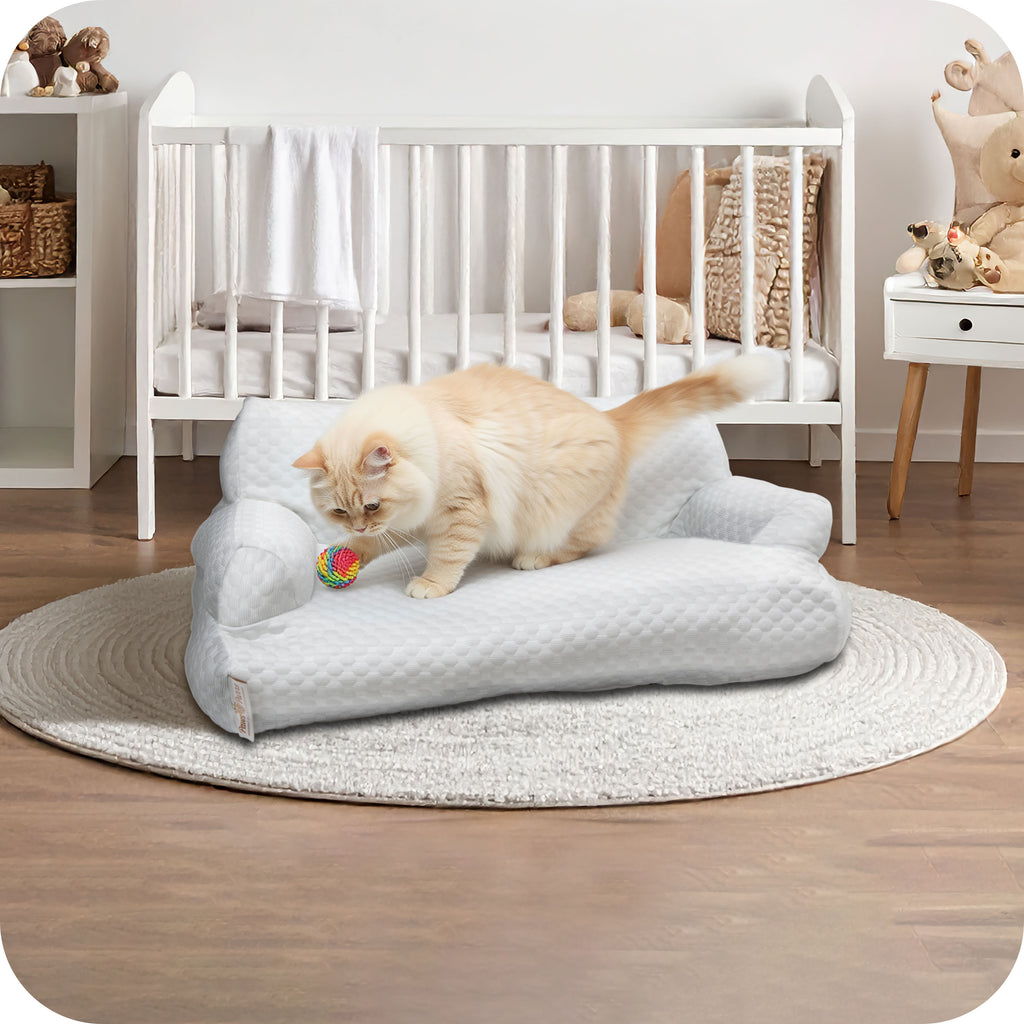 Pet Sofa Bed with Cooling Fabric for Cats and Small or Medium Dogs, Light Gray