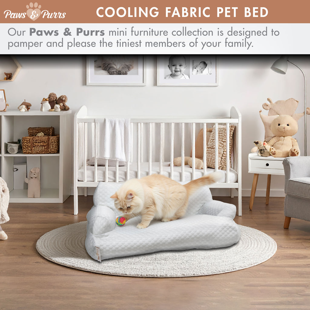 Pet Sofa Bed with Cooling Fabric for Cats and Small or Medium Dogs, Light Gray
