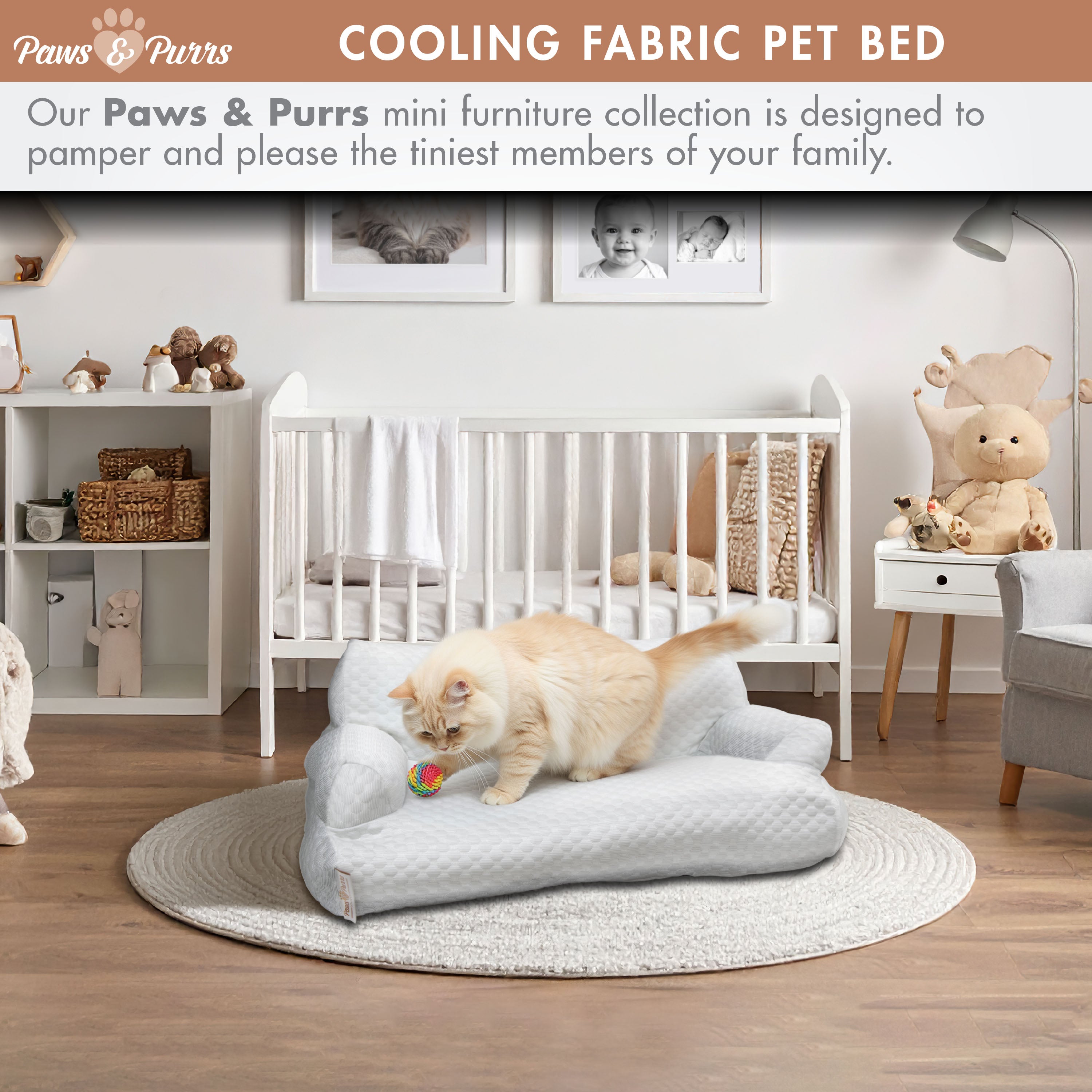 Pet Sofa Bed with Cooling Fabric for Cats and Small or Medium Dogs, Light Gray