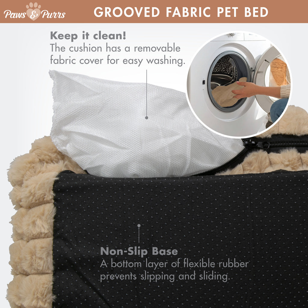 Pet Sofa Bed with Grooved Fabric for Cats and Small to Medium Dogs, Camel
