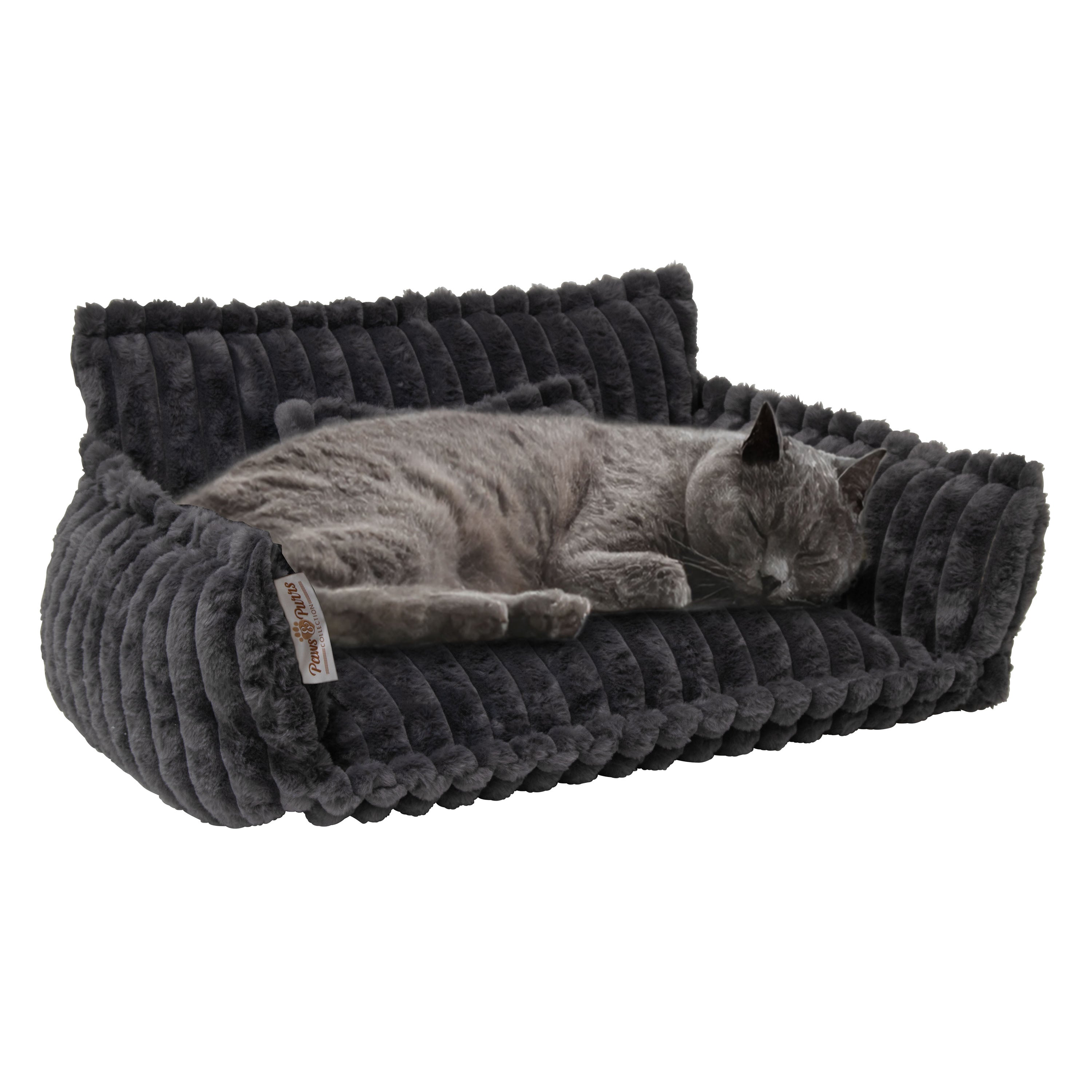 Pet Sofa Bed with Grooved Fabric for Cats and Small to Medium Dogs, Dark Gray 61053