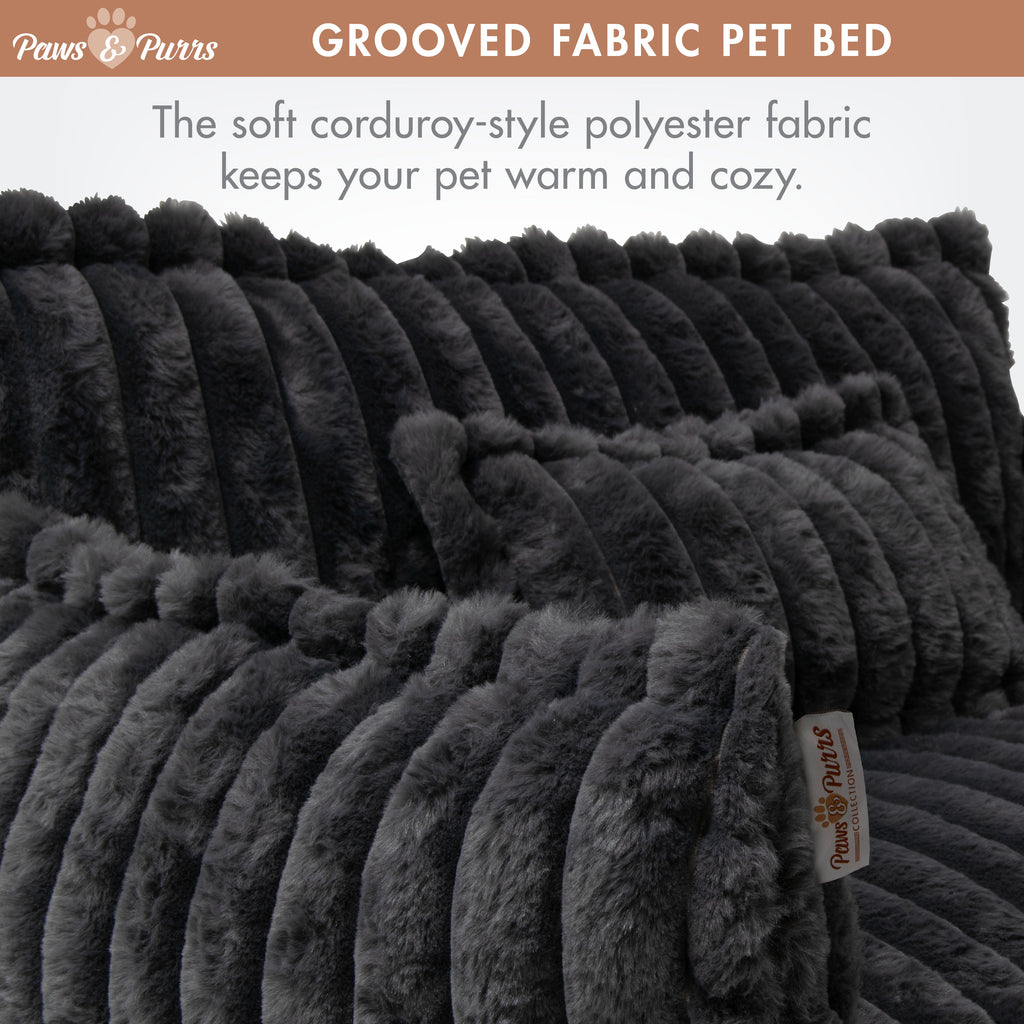 Pet Sofa Bed with Grooved Fabric for Cats and Small to Medium Dogs, Dark Gray