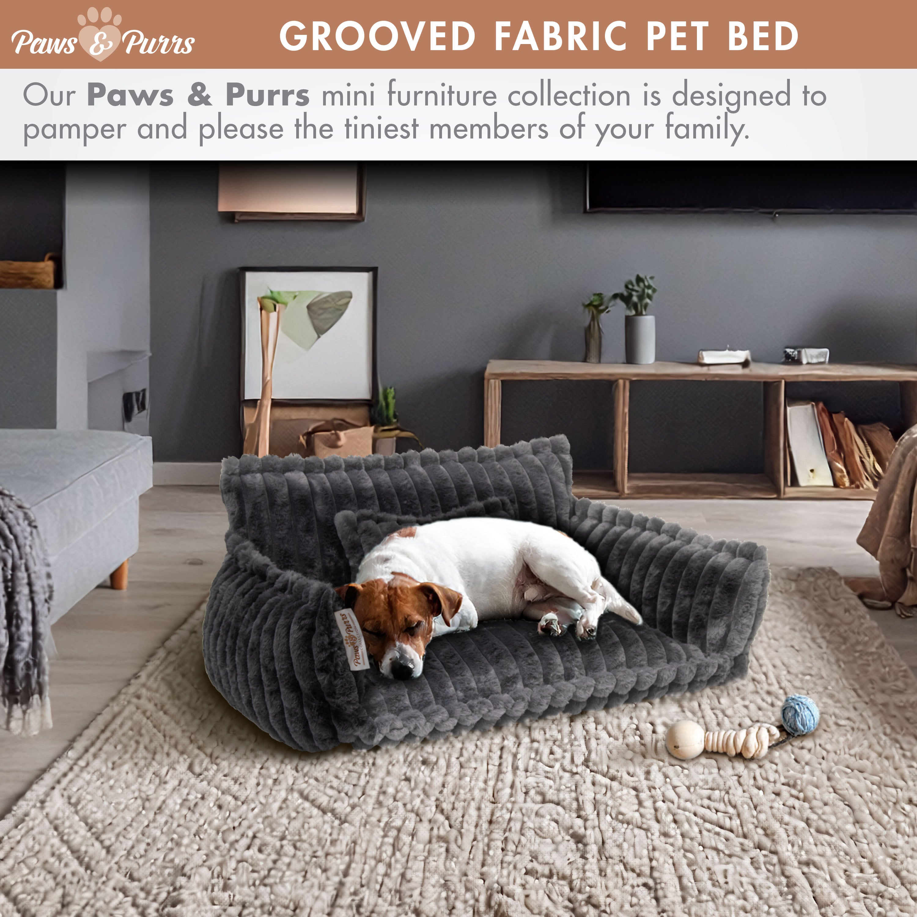 Pet Sofa Bed with Grooved Fabric for Cats and Small to Medium Dogs, Dark Gray