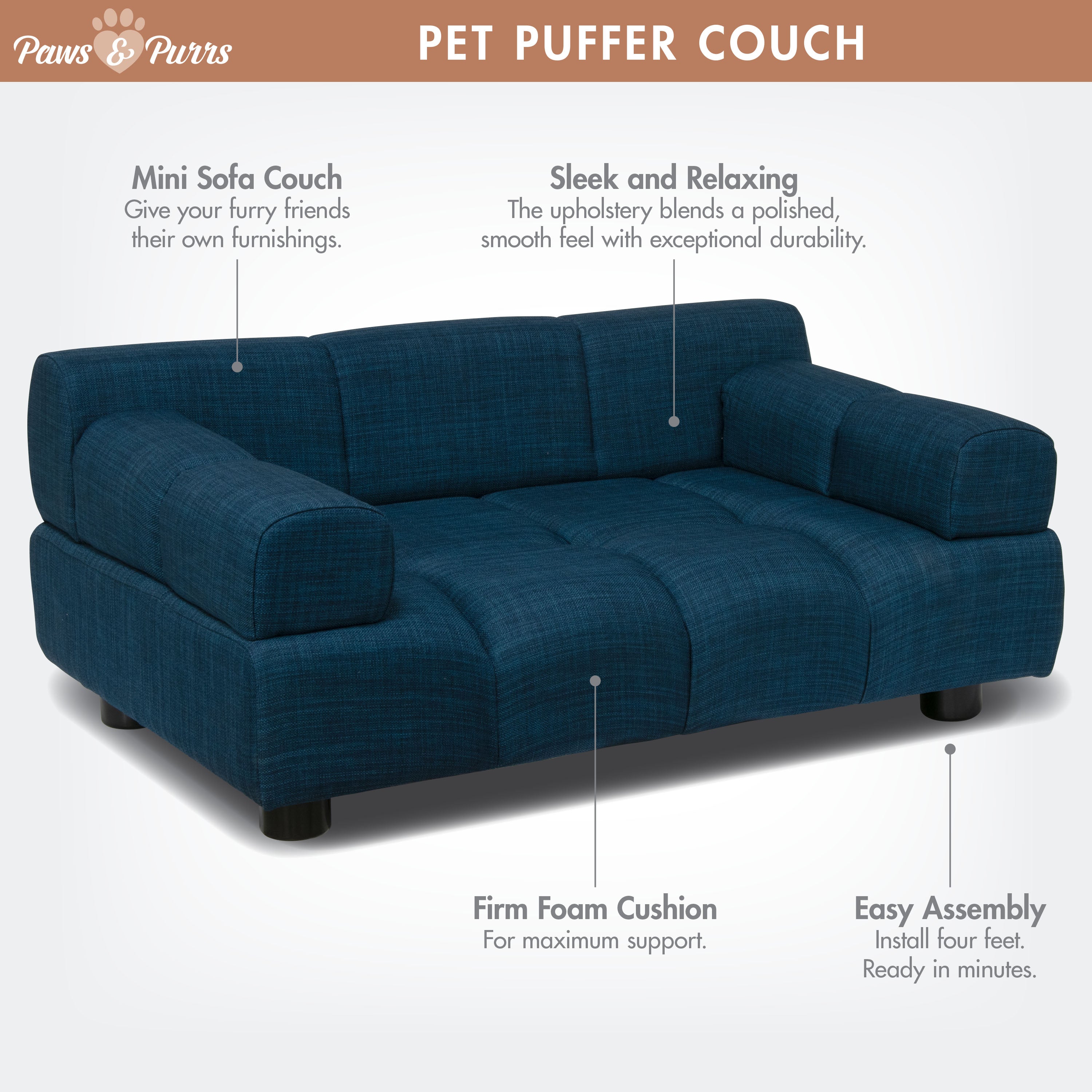 Pet Couch for Small to Medium Pets, Dark Blue 61054