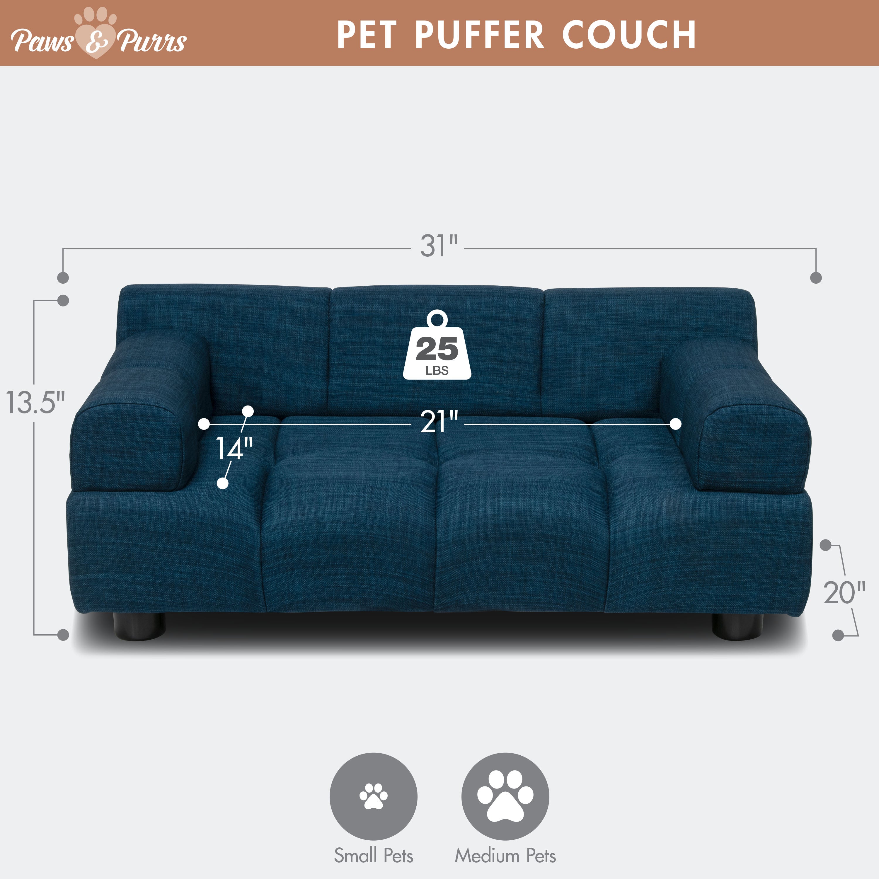 Pet Couch for Small to Medium Pets, Dark Blue 61054