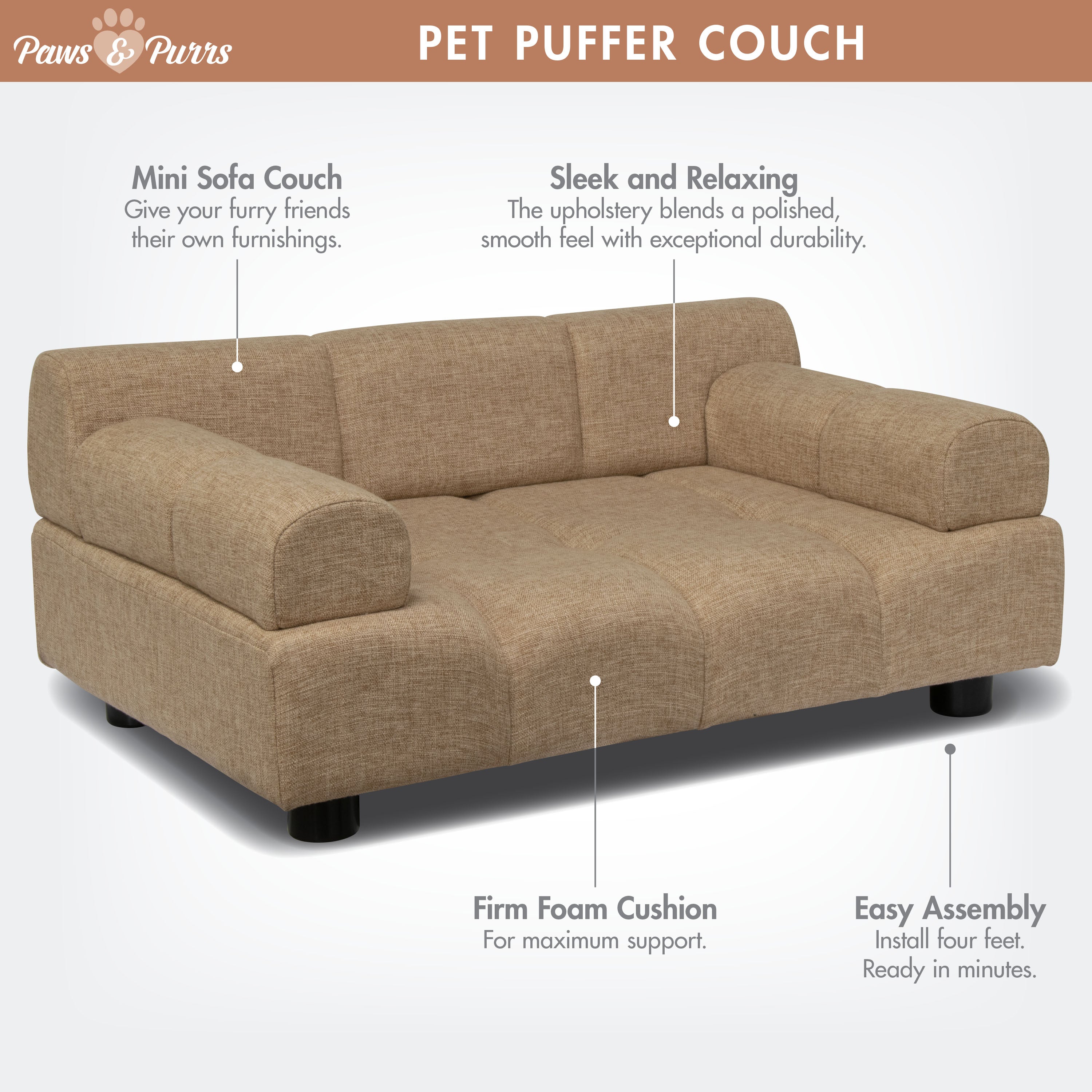 Pet Couch for Small to Medium Pets, Sand 61055