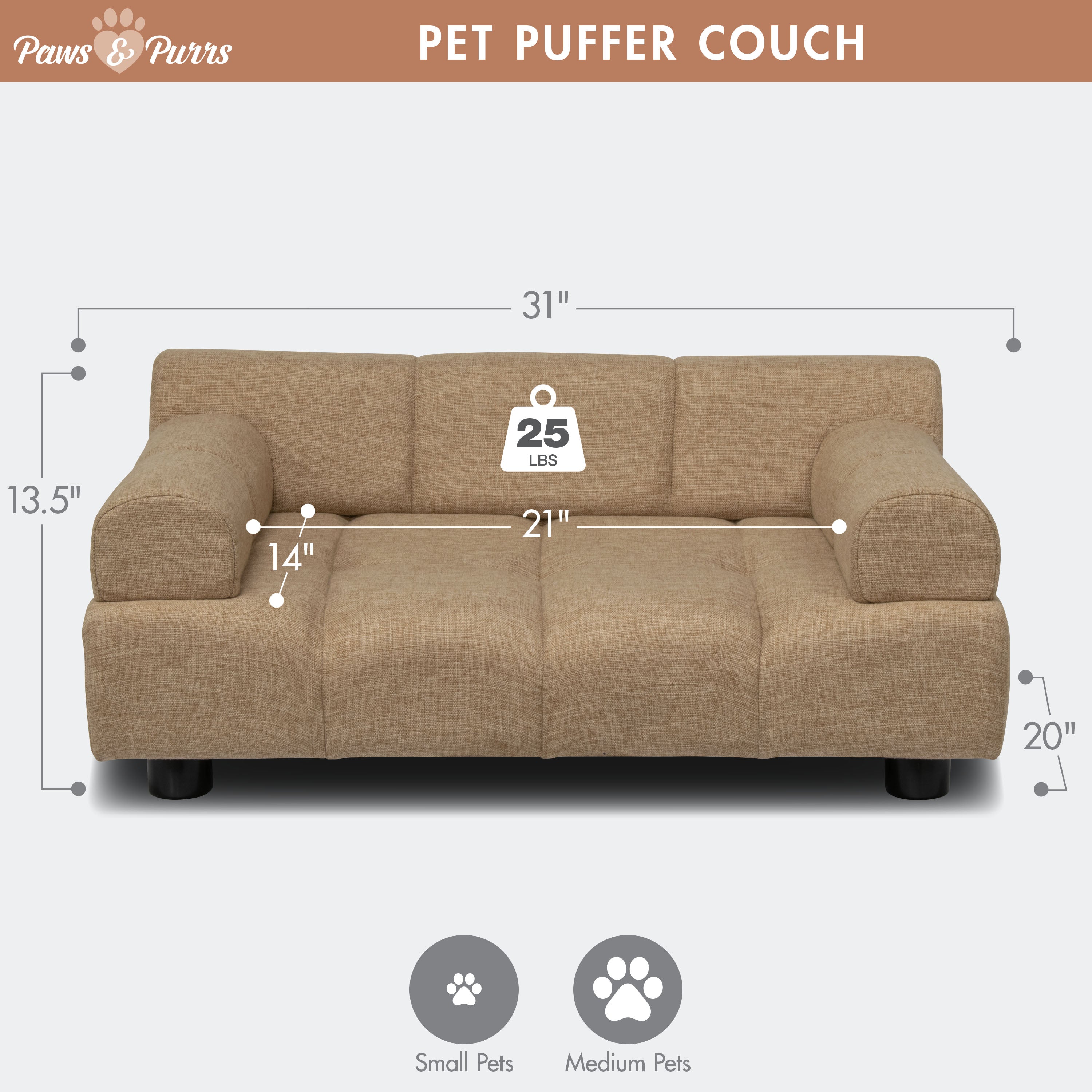 Pet Couch for Small to Medium Pets, Sand 61055
