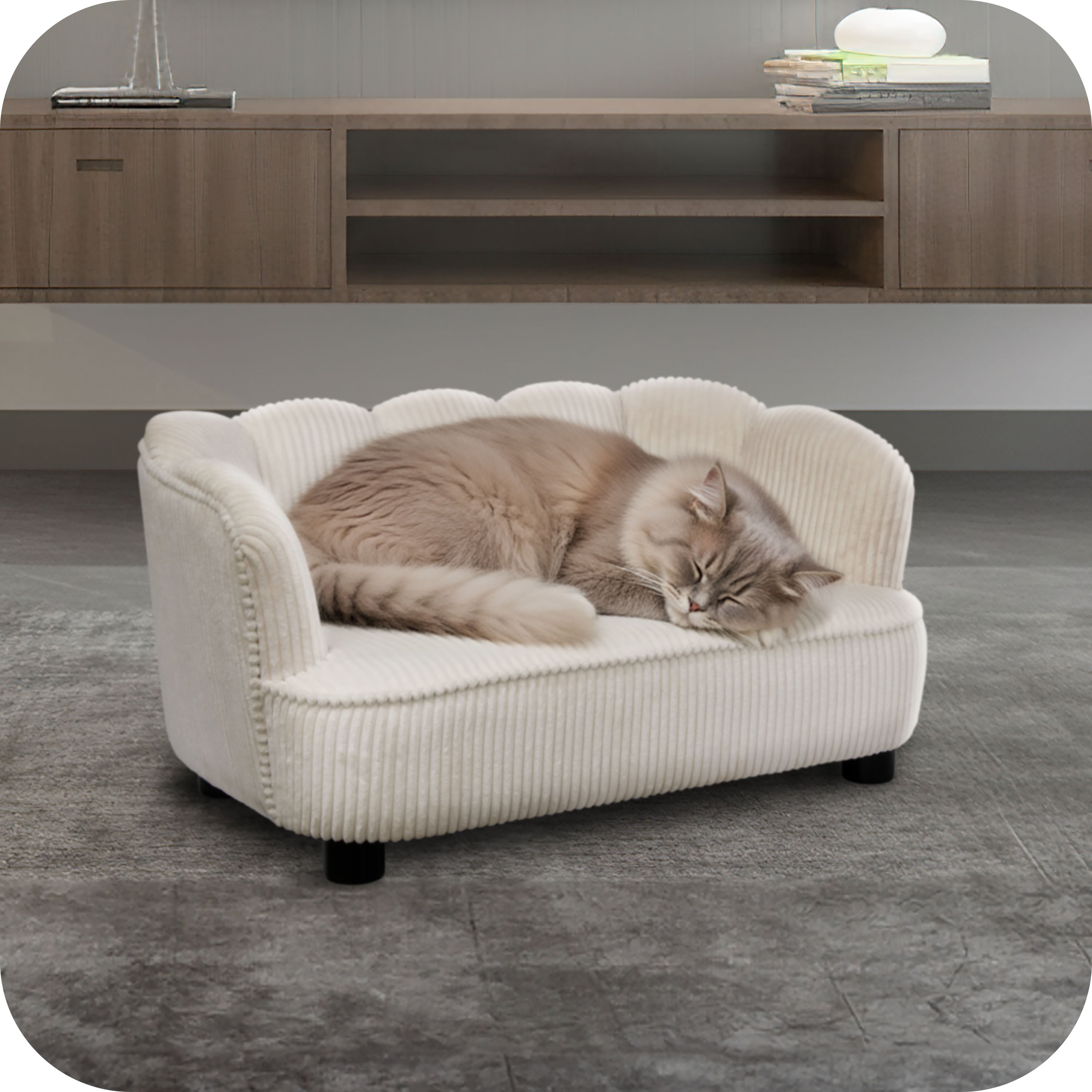 Pet Couch Scallop Shape for Small to Medium Pets, Cream 61056