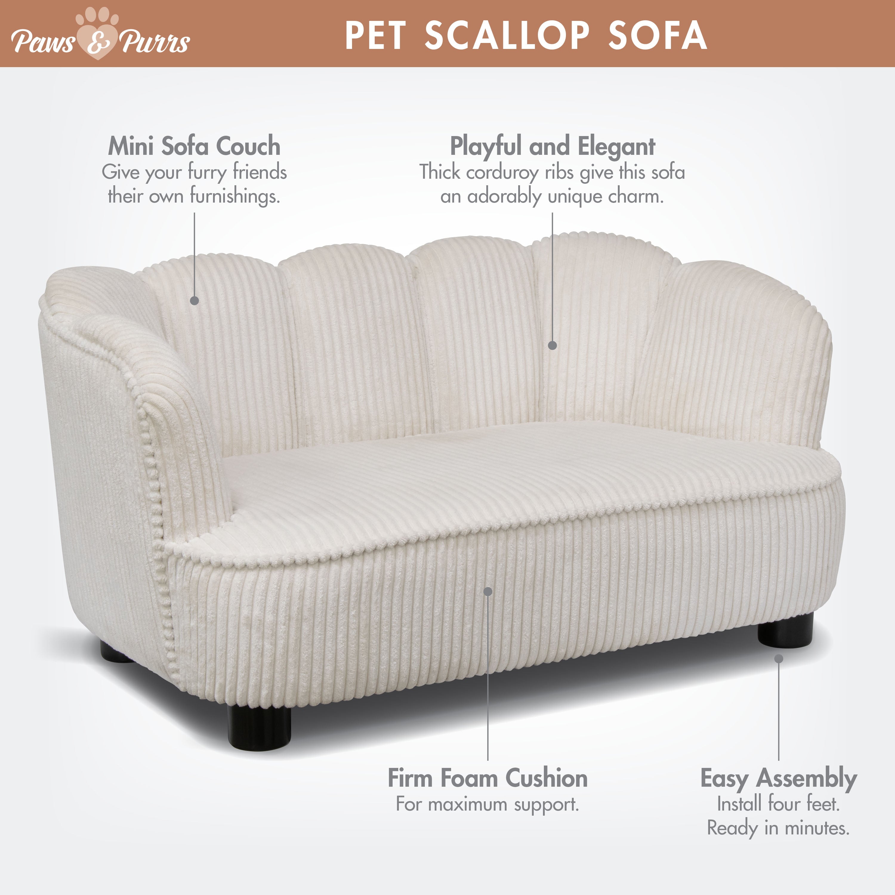 Pet Couch Scallop Shape for Small to Medium Pets, Cream 61056