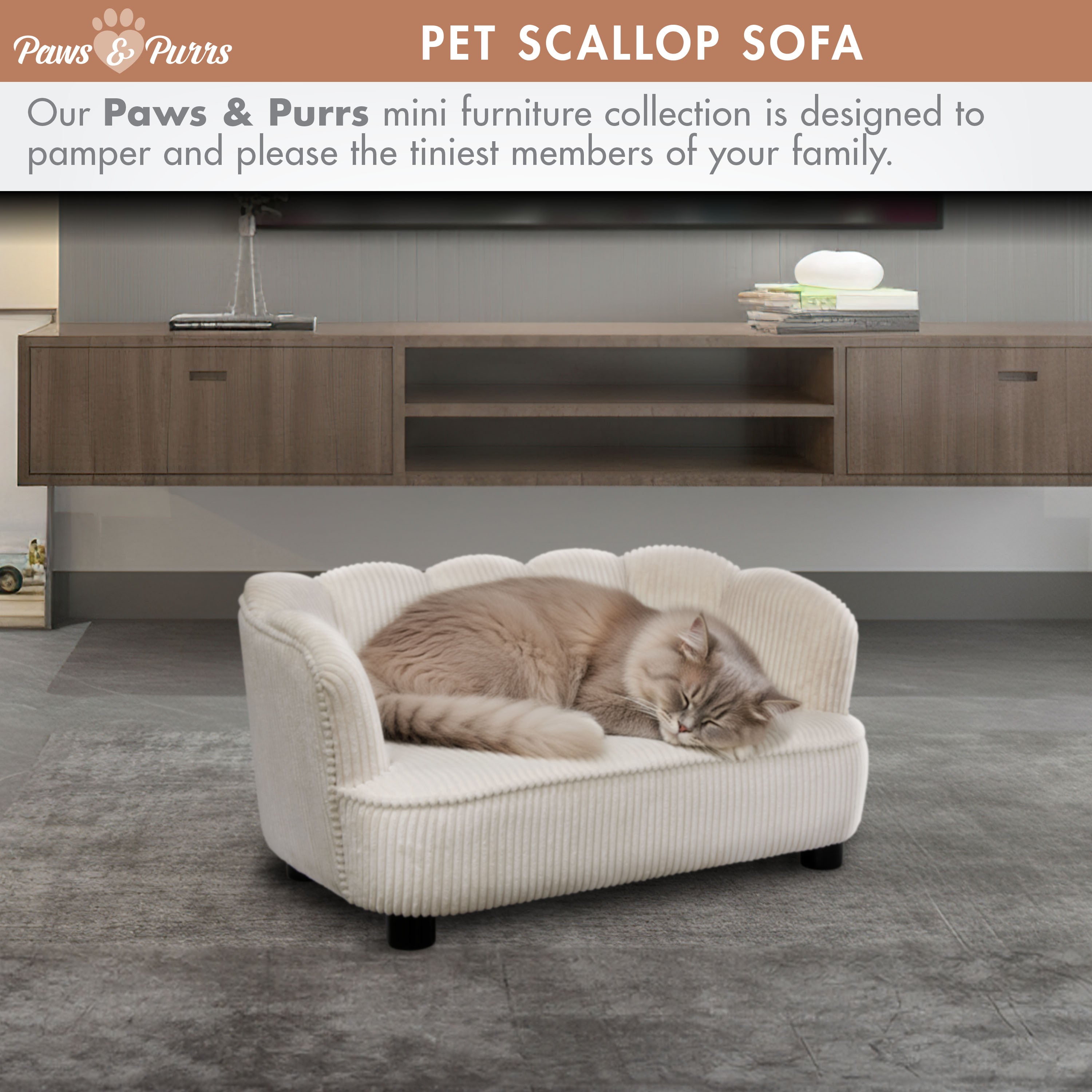 Pet Couch Scallop Shape for Small to Medium Pets, Cream 61056