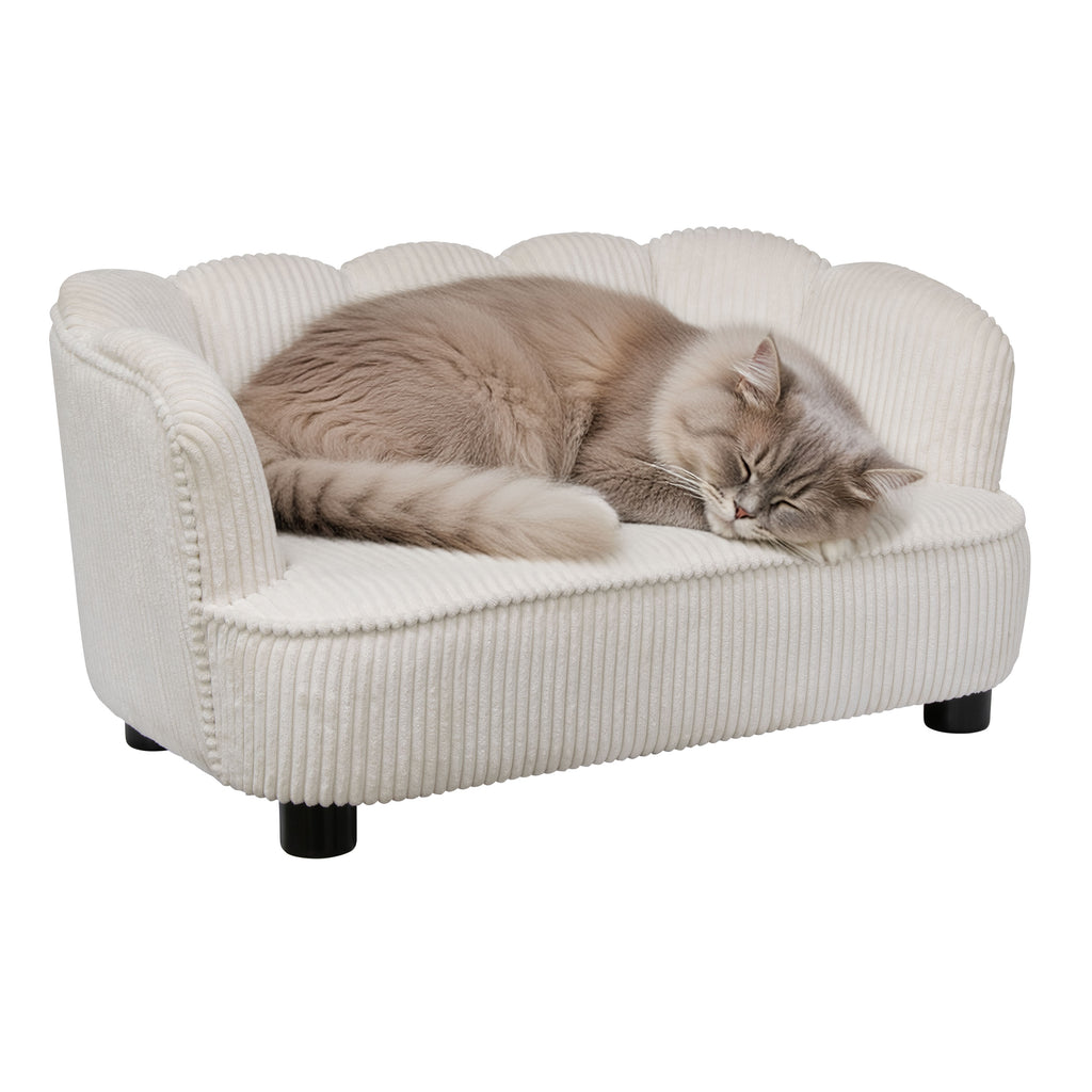 Pet Couch Scallop Shape for Small to Medium Pets, Cream