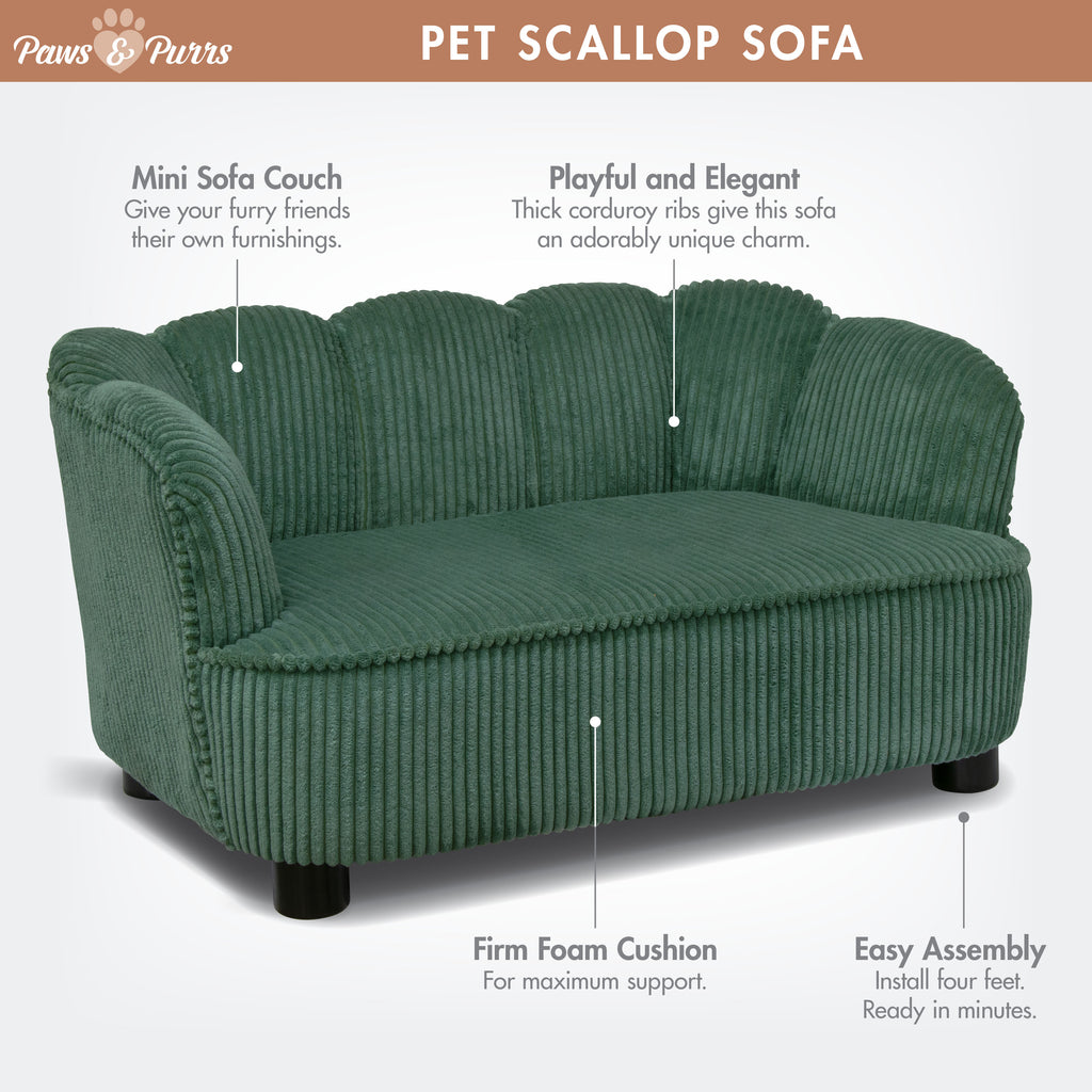 Pet Couch Scallop Shape for Small to Medium Pets, Sage 61057