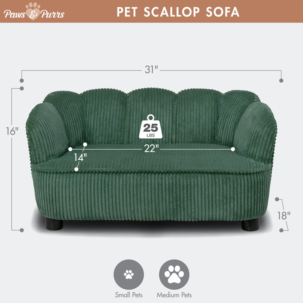 Pet Couch Scallop Shape for Small to Medium Pets, Sage 61057