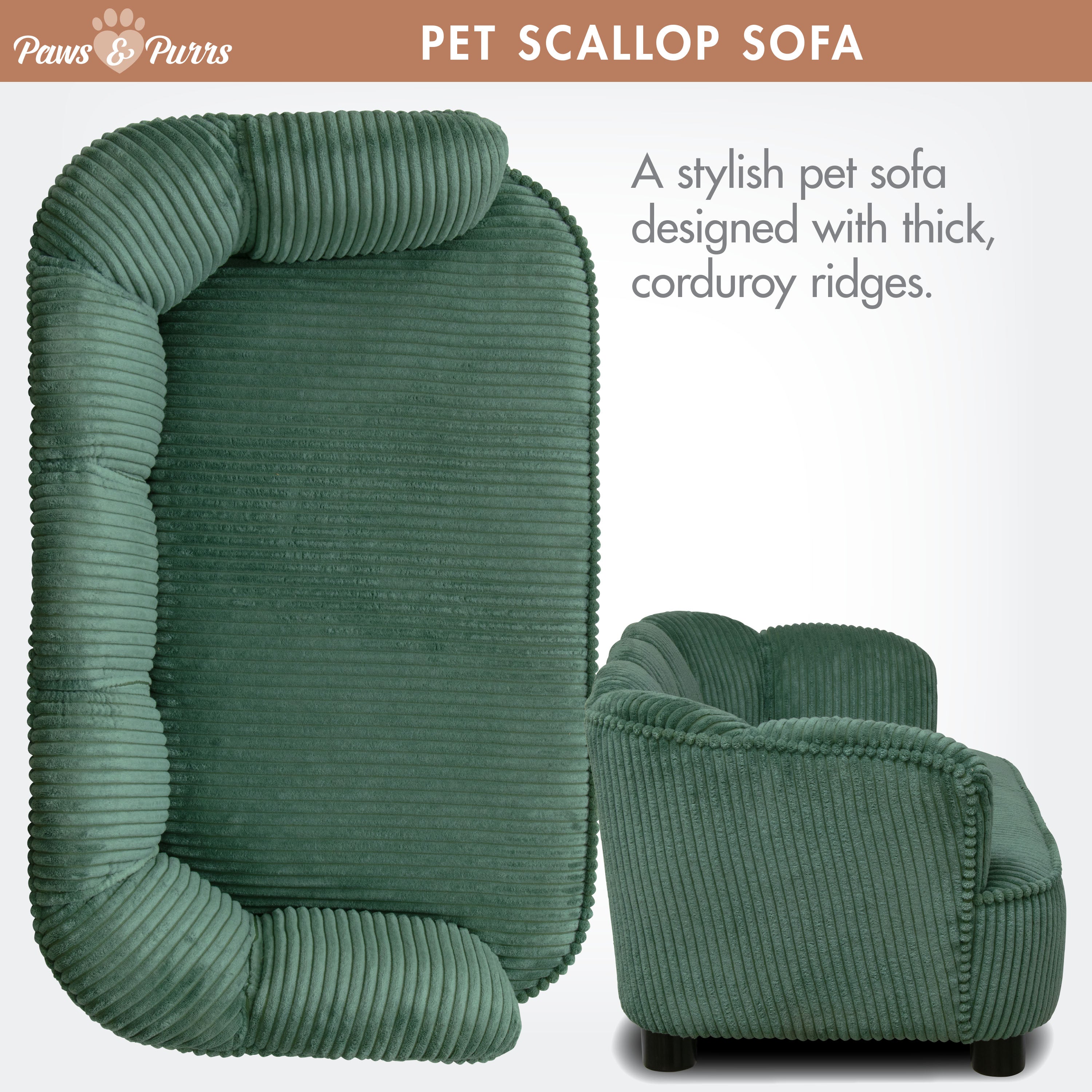 Pet Couch Scallop Shape for Small to Medium Pets, Sage 61057