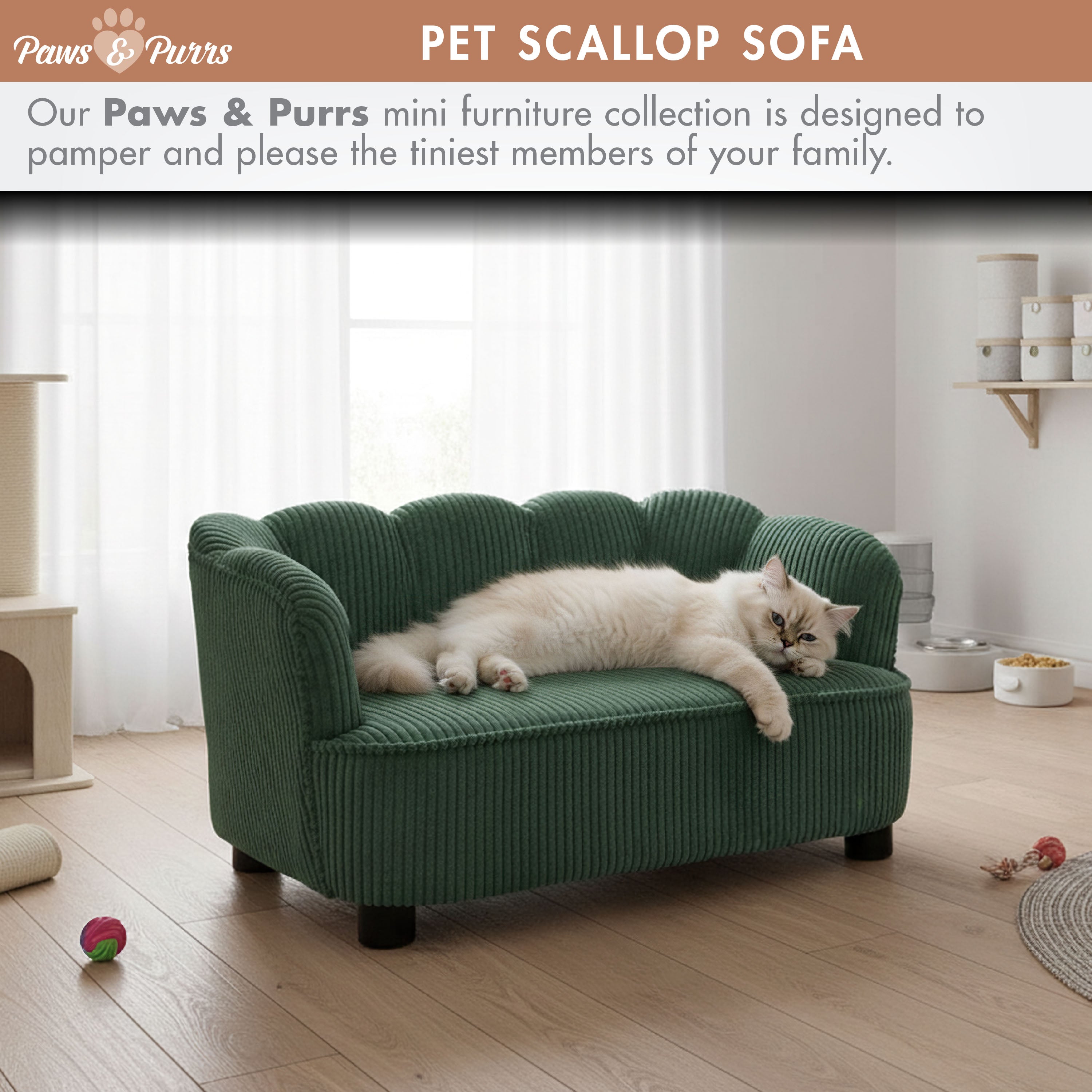 Pet Couch Scallop Shape for Small to Medium Pets, Sage 61057