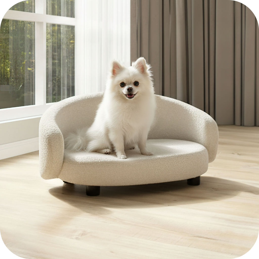 Pet Couch Crescent Shape for Small to Medium Pets, Bouclé Ivory 61058