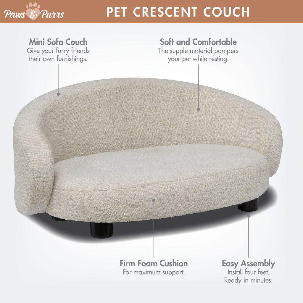 Pet Couch Crescent Shape for Small to Medium Pets, Bouclé Ivory 61058