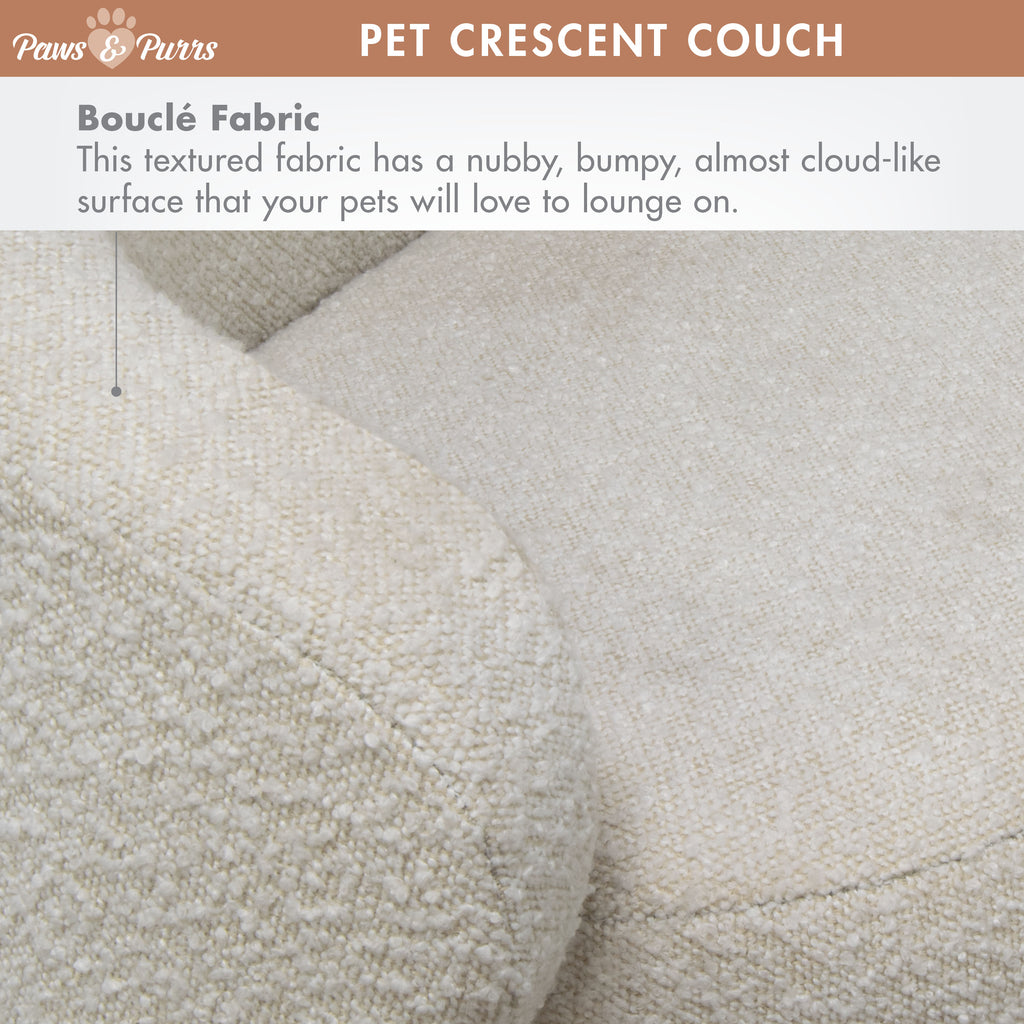Pet Couch Crescent Shape for Small to Medium Pets, Bouclé Ivory 61058