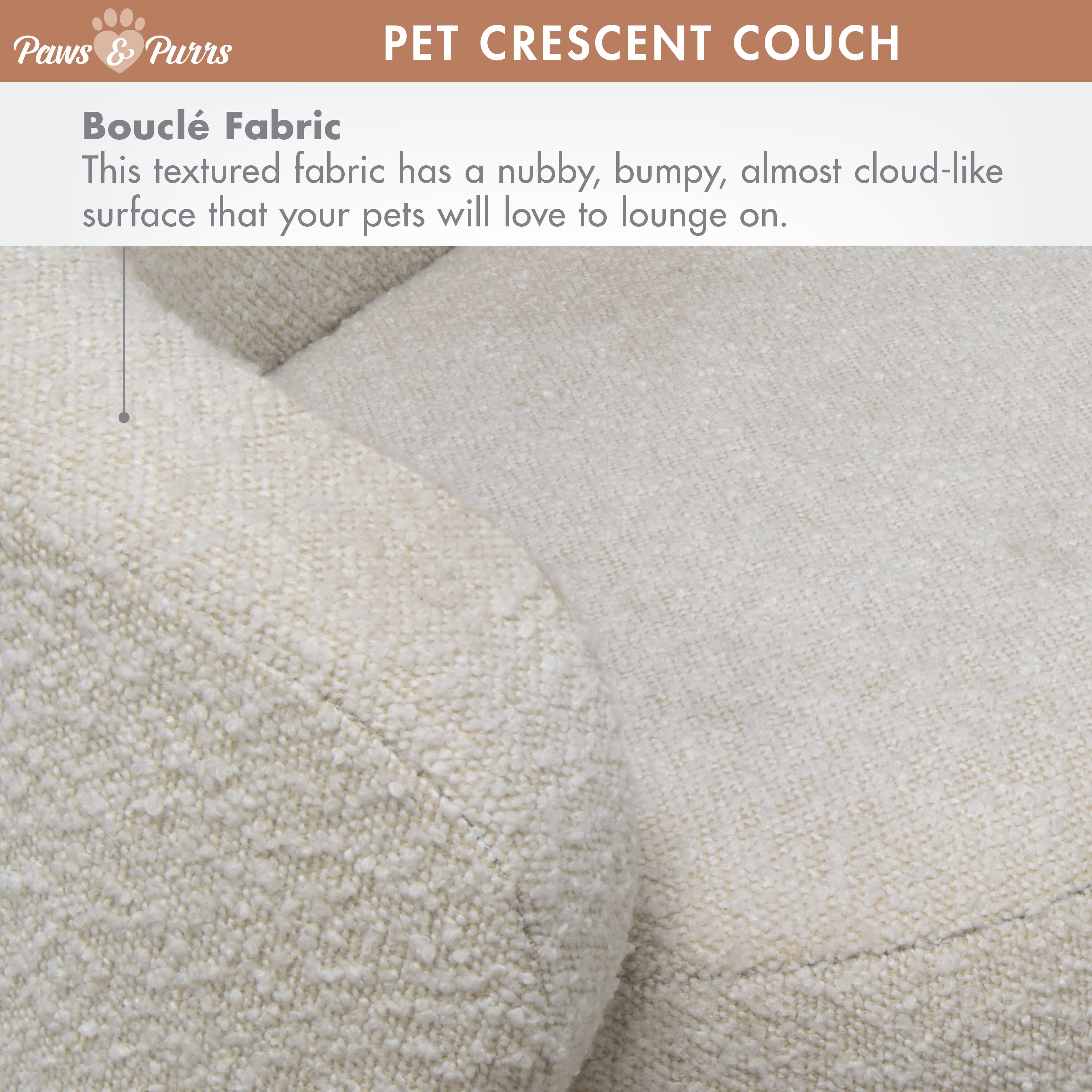 Pet Couch Crescent Shape for Small to Medium Pets, Bouclé Ivory 61058