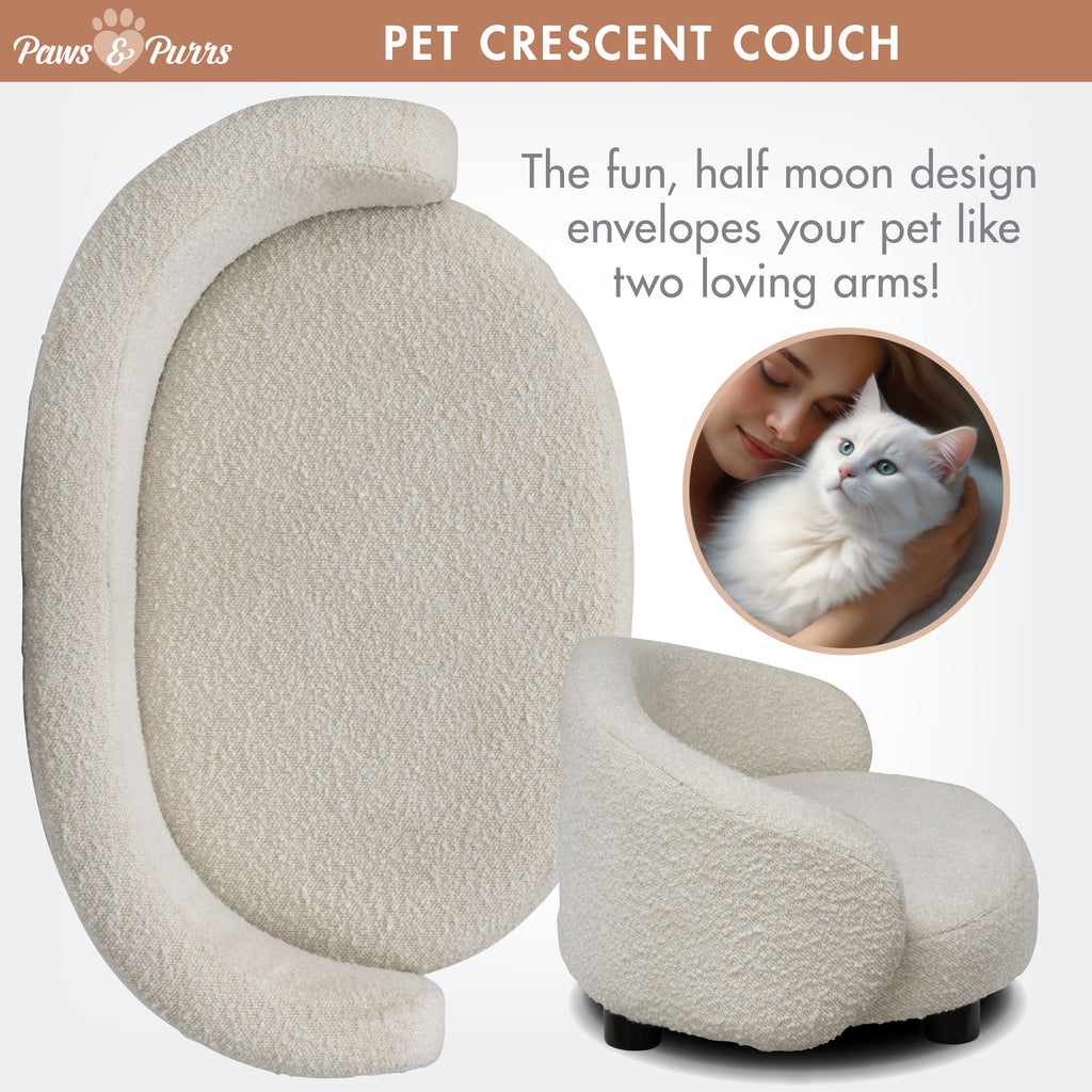Pet Couch Crescent Shape for Small to Medium Pets, Bouclé Ivory 61058