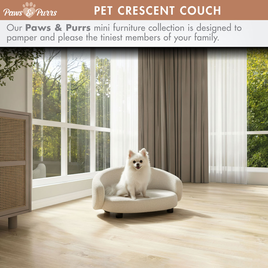 Pet Couch Crescent Shape for Small to Medium Pets, Bouclé Ivory 61058
