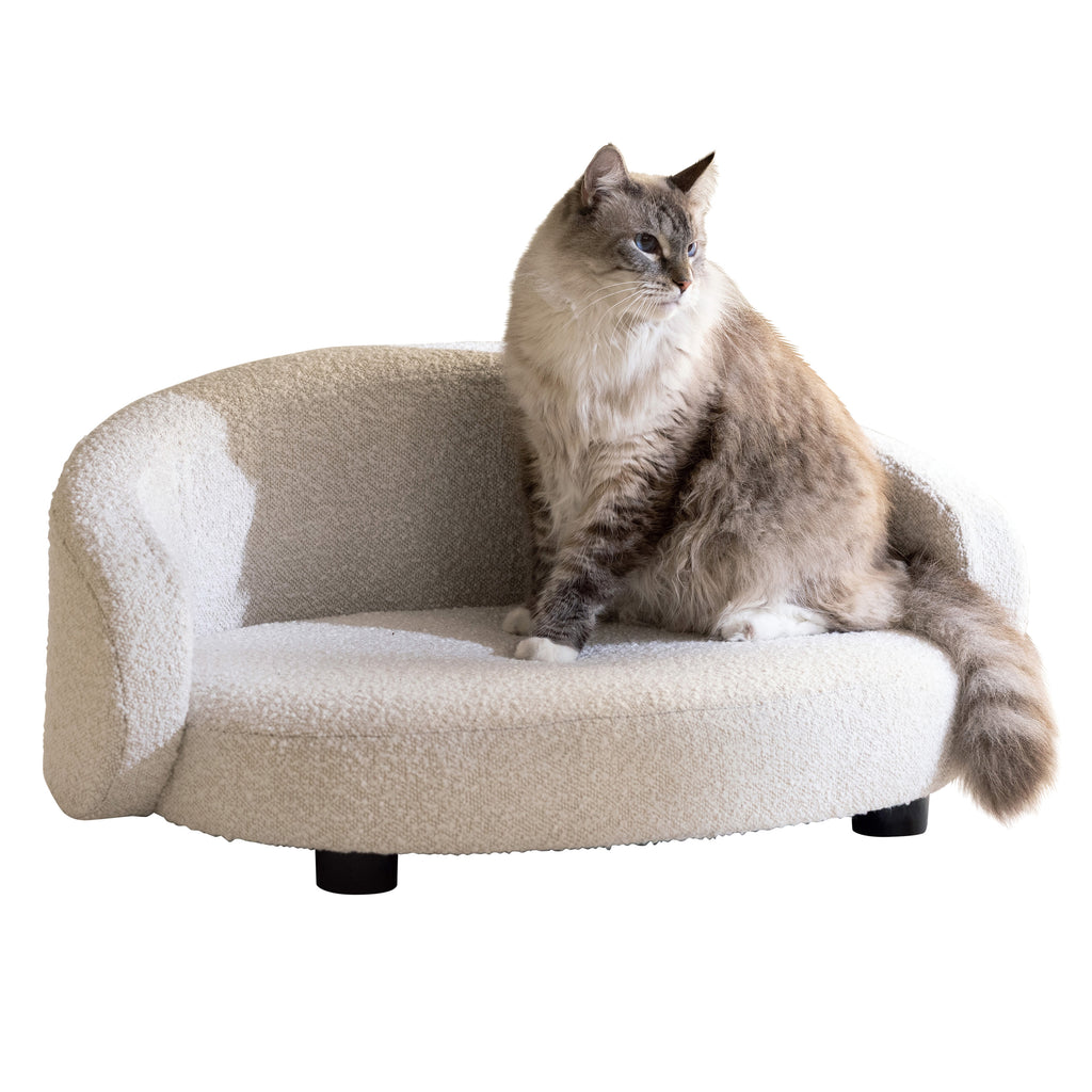 Pet Couch Crescent Shape for Small to Medium Pets, Bouclé Ivory