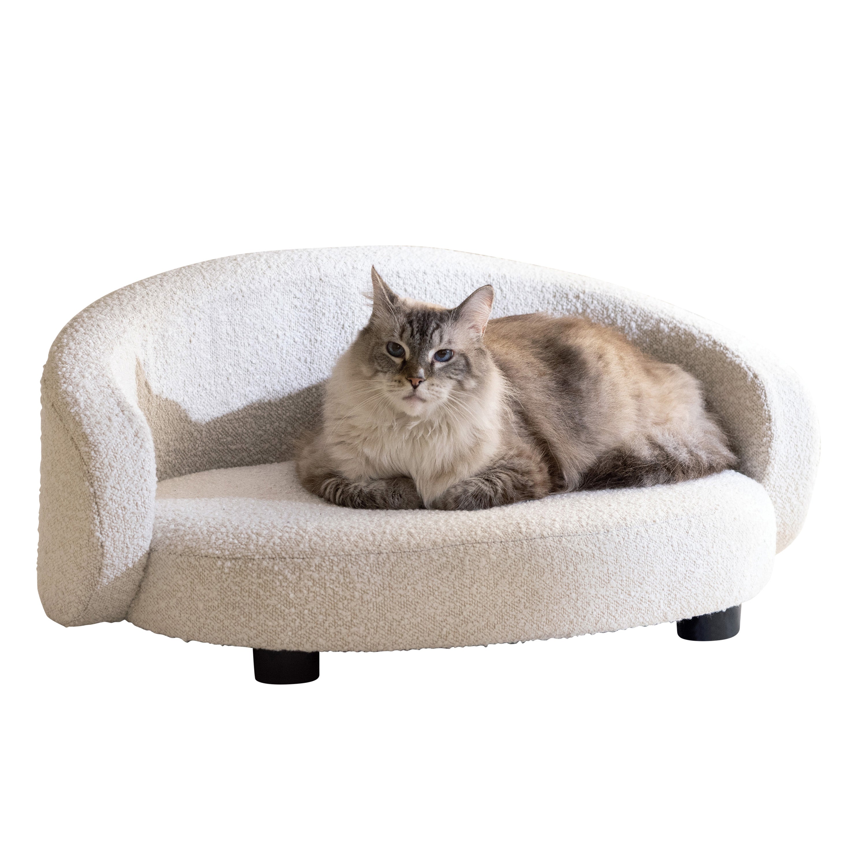 Pet Couch Crescent Shape for Small to Medium Pets, Bouclé Ivory