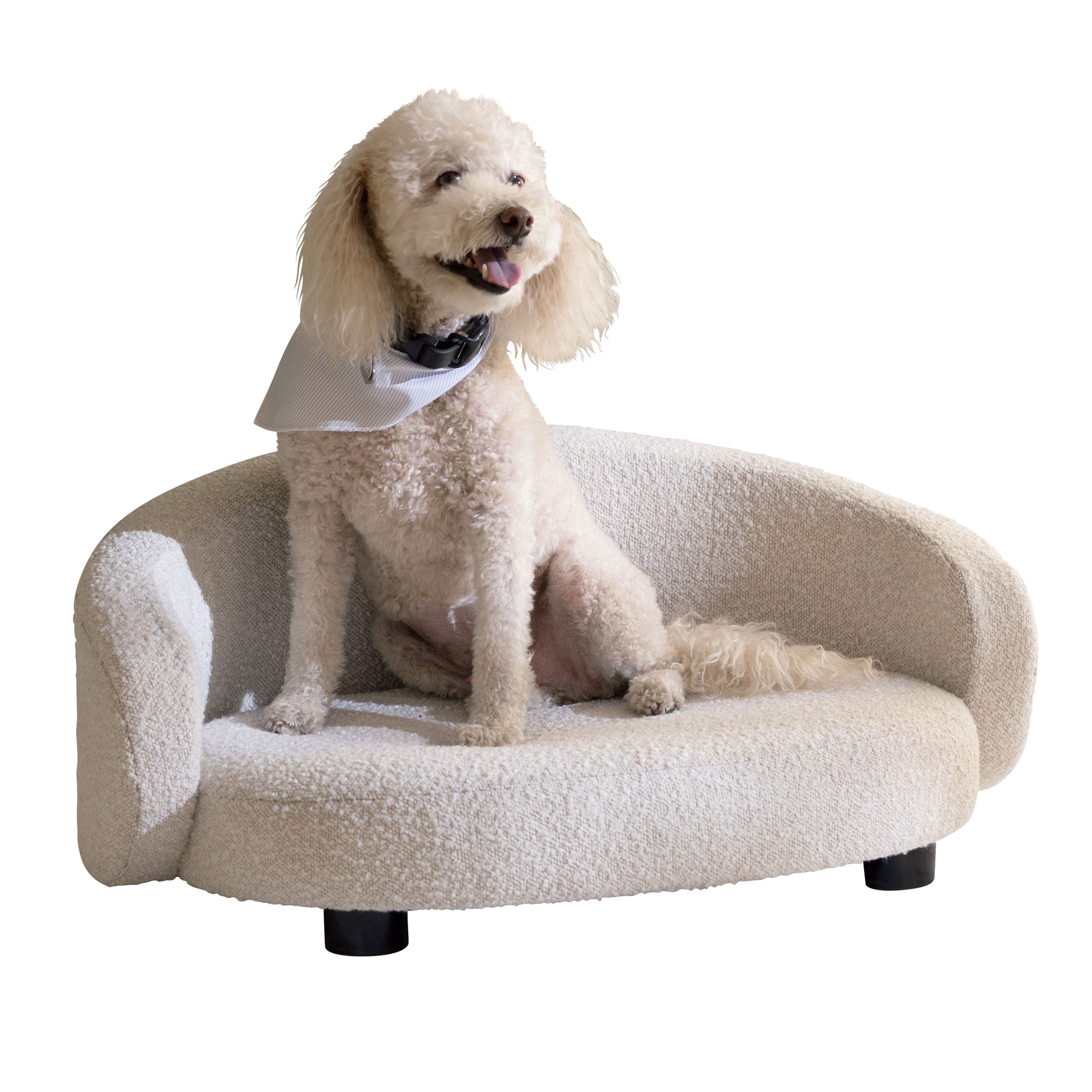 Pet Couch Crescent Shape for Small to Medium Pets, Bouclé Ivory
