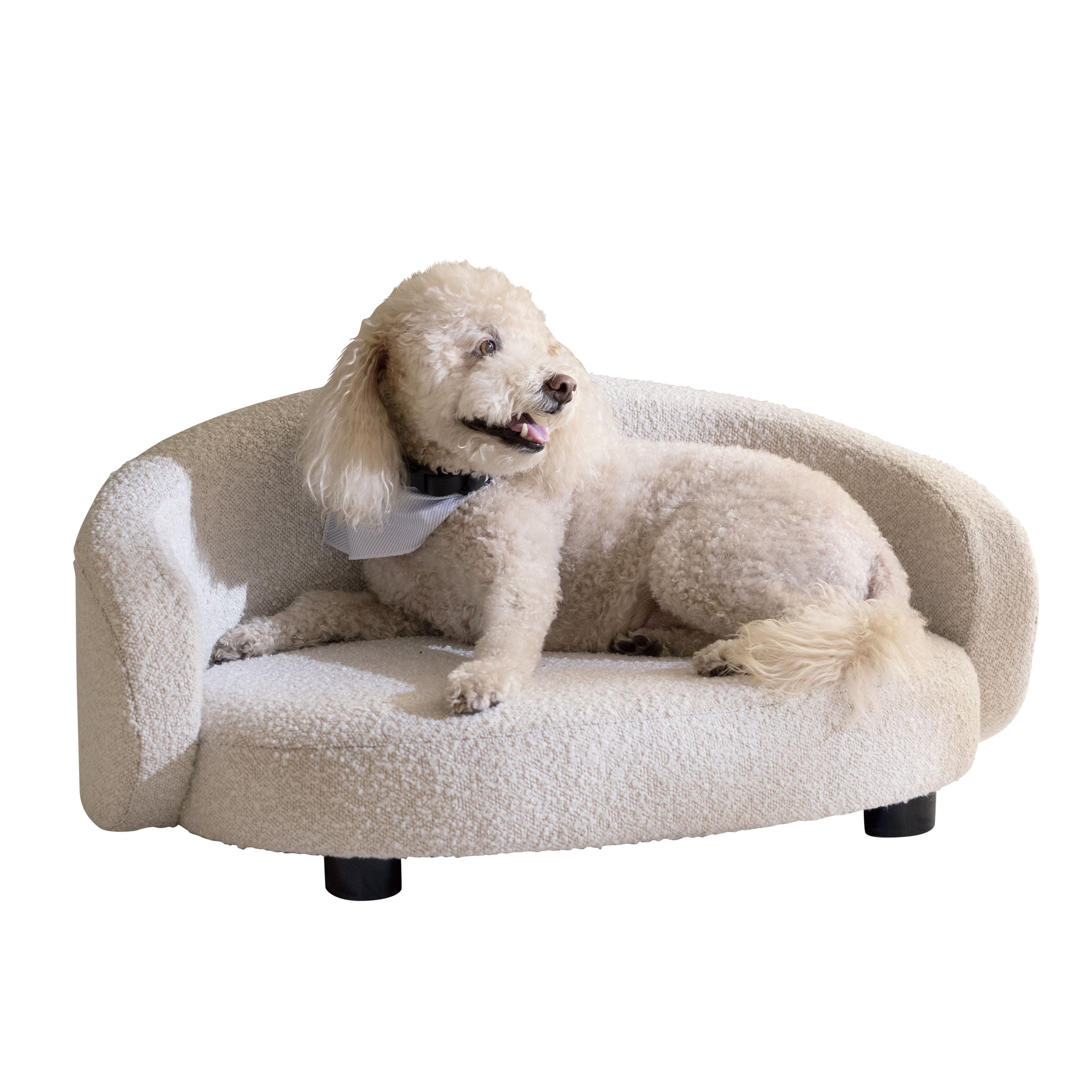 Pet Couch Crescent Shape for Small to Medium Pets, Bouclé Ivory